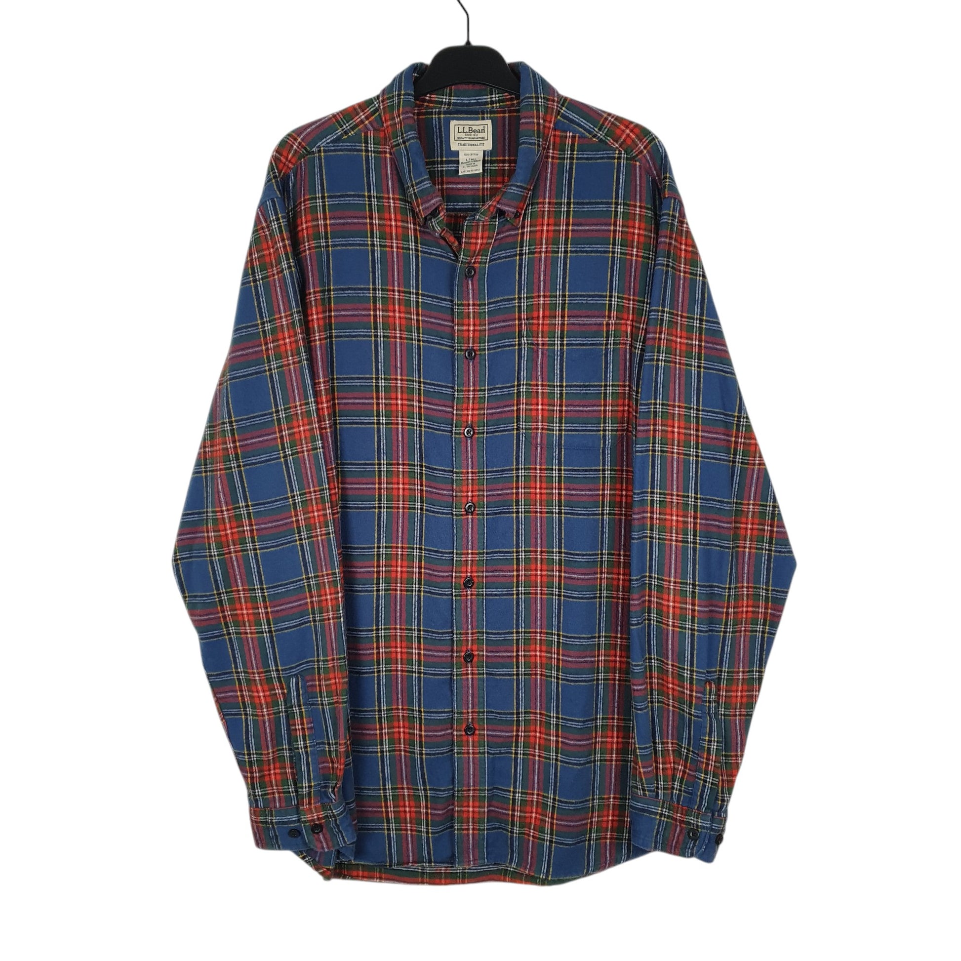 Mens Blue L.L.Bean Thick Flannel Plaid Long Sleeve Shirt