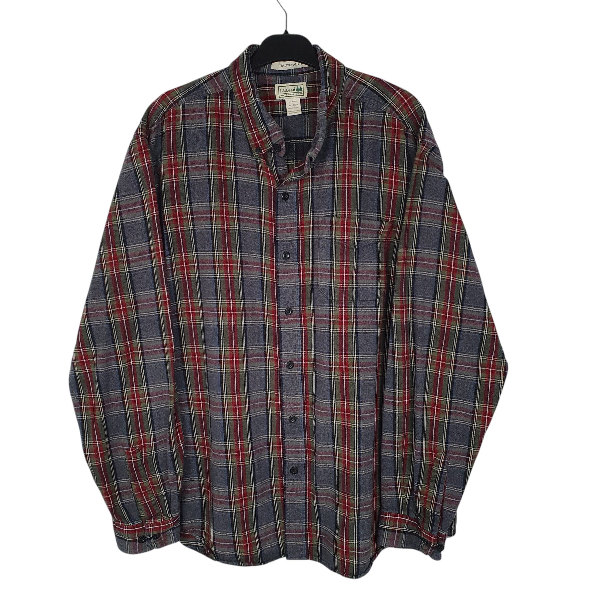 Mens Grey L.L.Bean Thick Plaid Chamois Long Sleeve Shirt