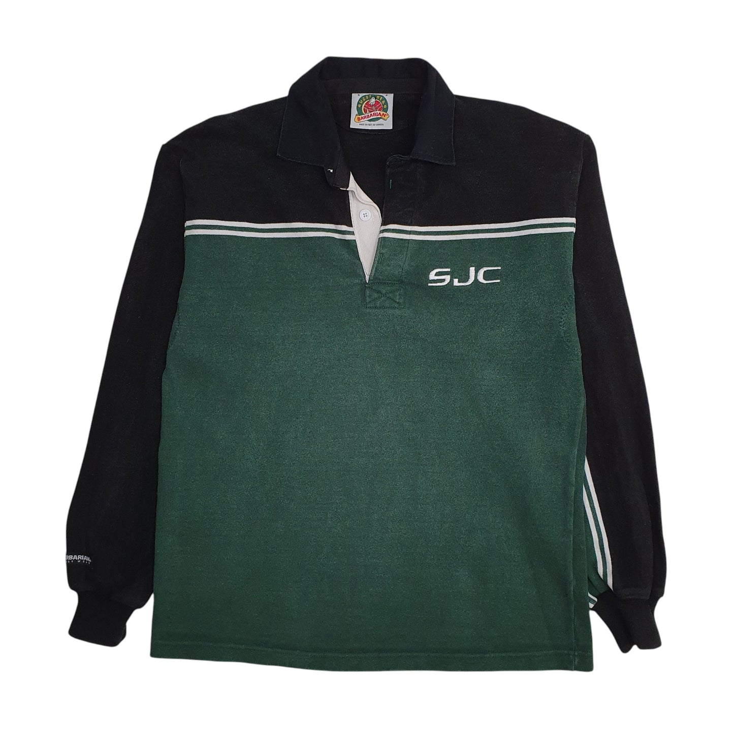 Mens Green Barbarian Rugby SJC Long Sleeve Polo Shirt
