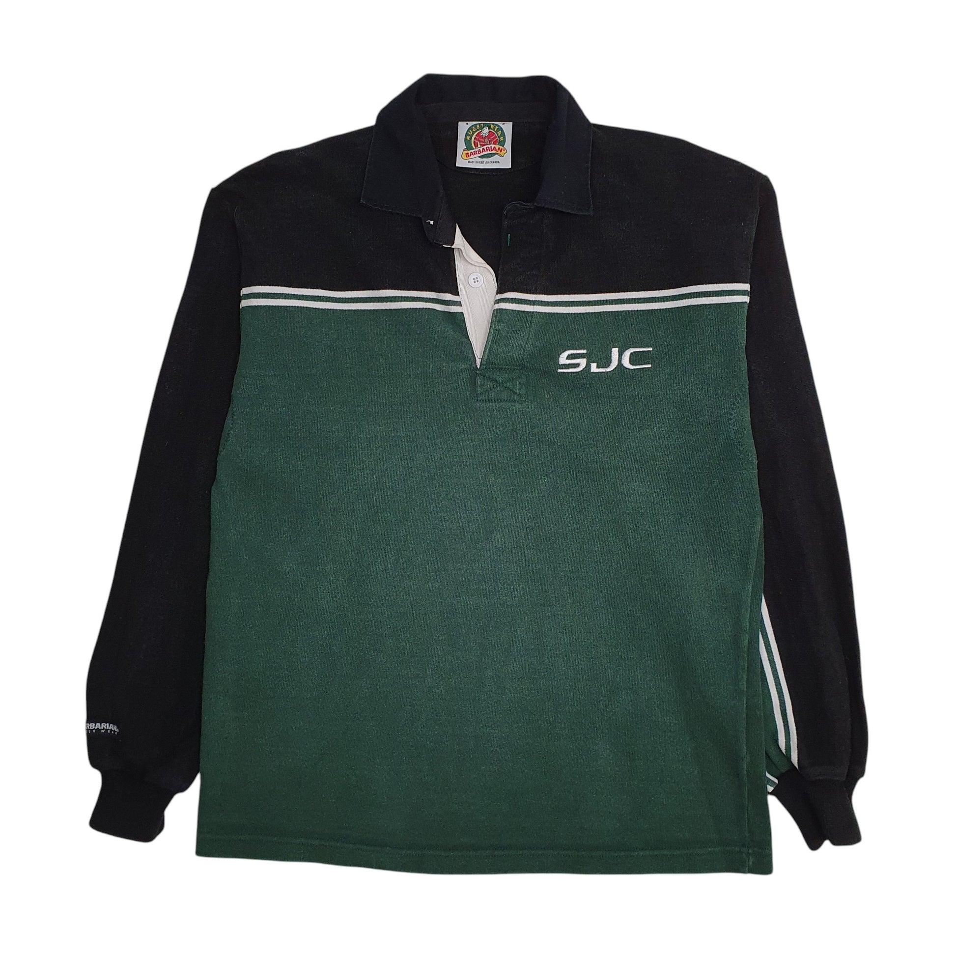 Mens Green Barbarian Rugby SJC Long Sleeve Polo Shirt