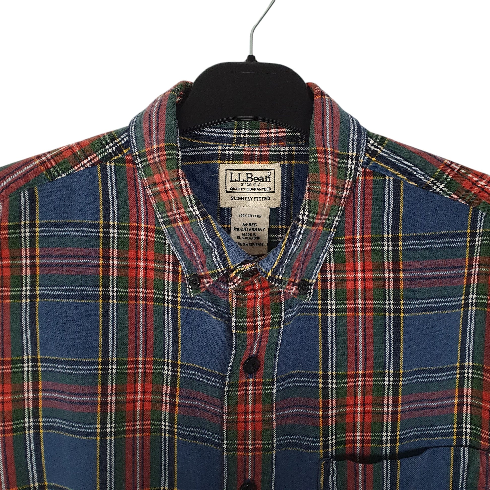 Mens Blue L.L.Bean Scotch Plaid Flannel  Shirt