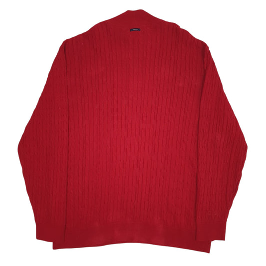 Mens Red Nautica Cable Knit Quarter Zip Jumper