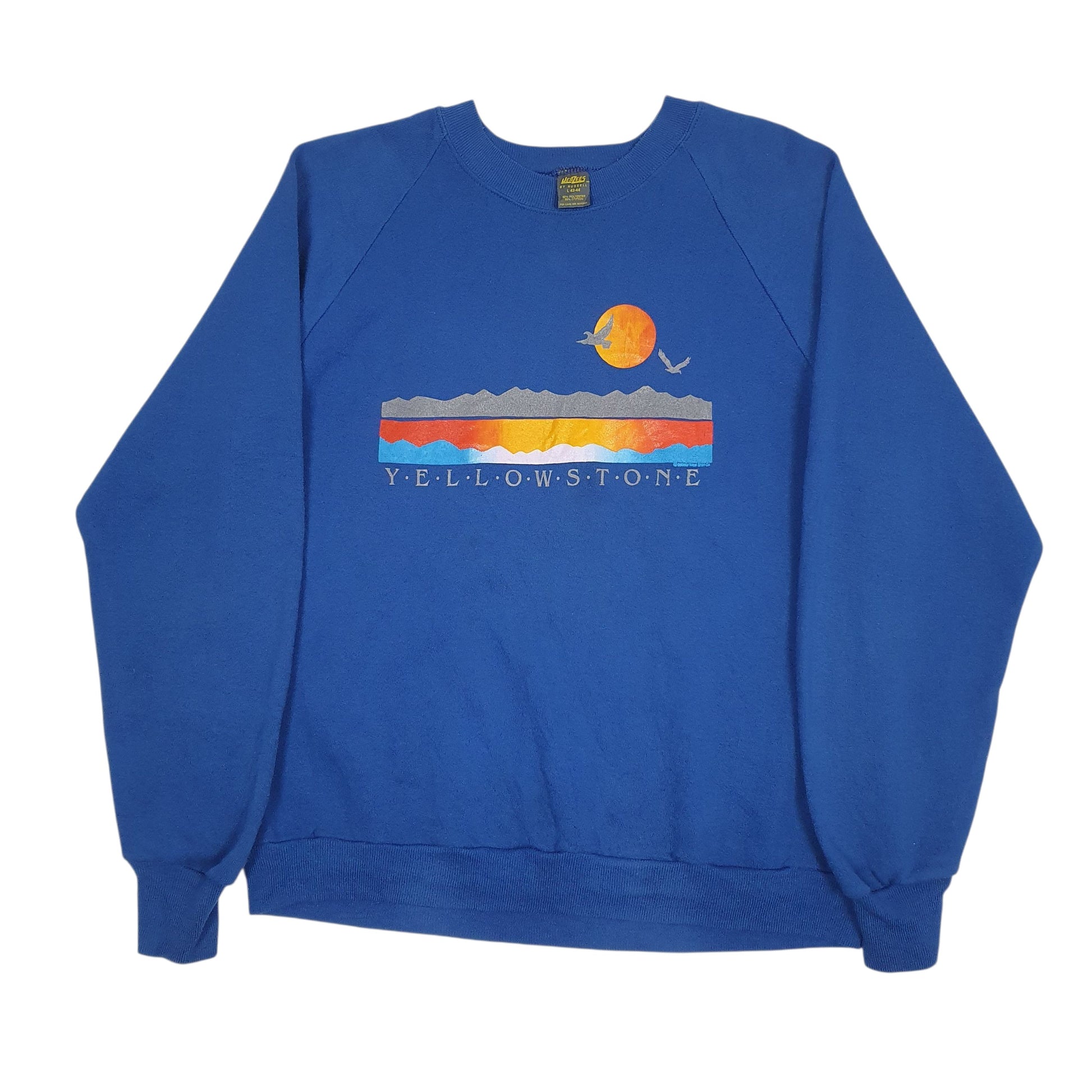Mens Blue Jerzees Vintage 80s Yellowstone Made In USA Crewneck Jumper