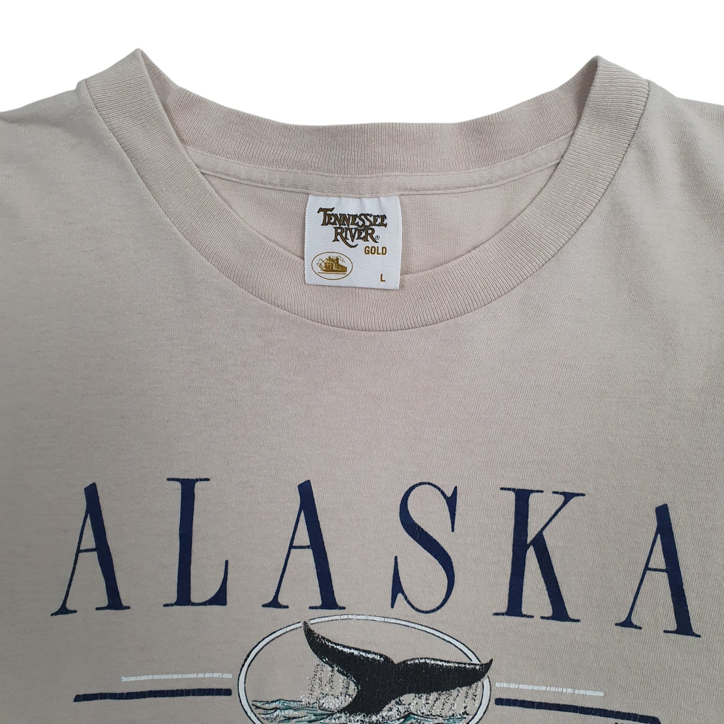 Mens Beige Tennessee River Single Stitch Vintage 90s Alaska  T Shirt