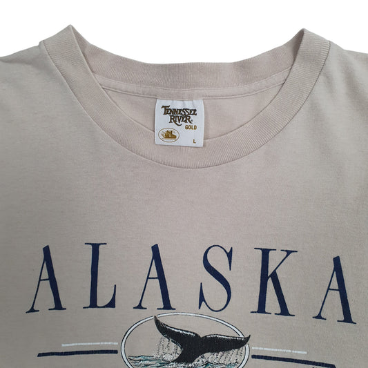 Mens Beige Tennessee River Single Stitch Vintage 90s Alaska  T Shirt