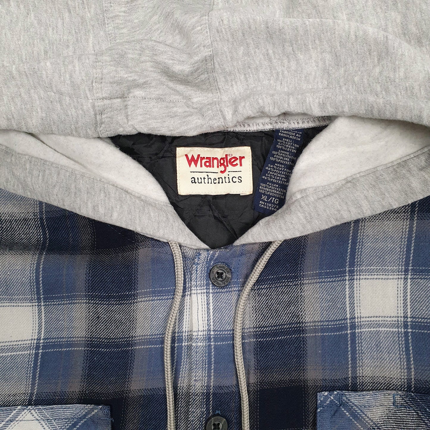 Mens Blue Wrangler Plaid Hoodie Overshirt  Coat