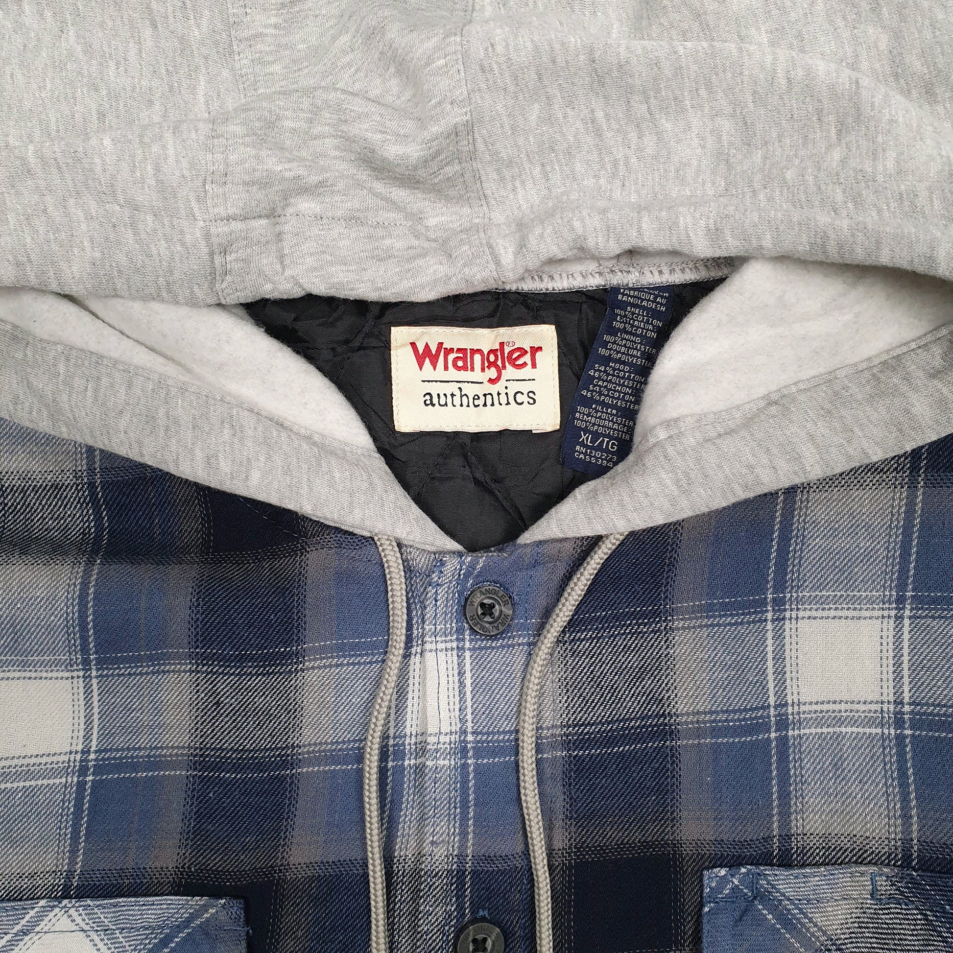 Mens Blue Wrangler Plaid Hoodie Overshirt  Coat