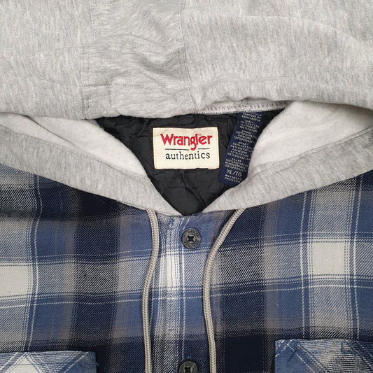 Mens Blue Wrangler Plaid Hoodie Overshirt  Coat