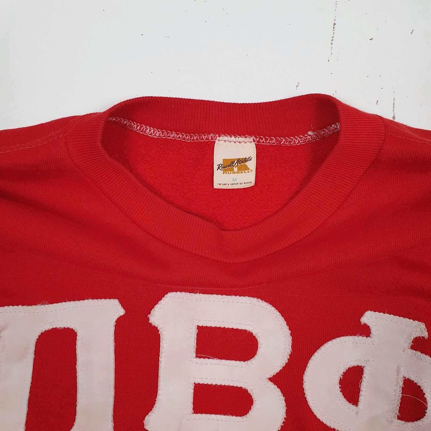 Mens Red Russell Athletic Vintage 1970s Made In USA College Sorority Crewneck Jumper
