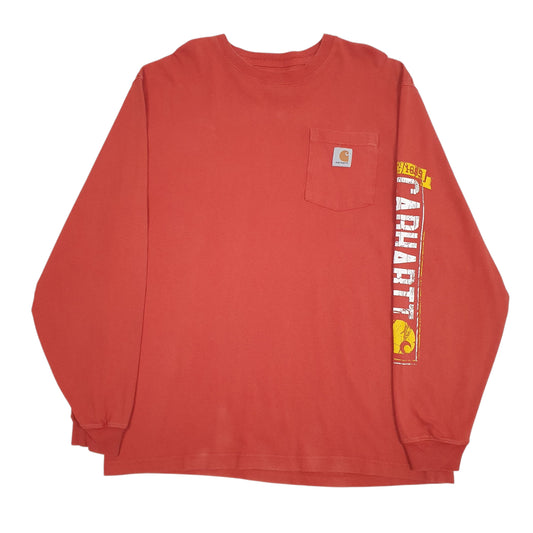 Mens Red Carhartt  Long Sleeve T Shirt