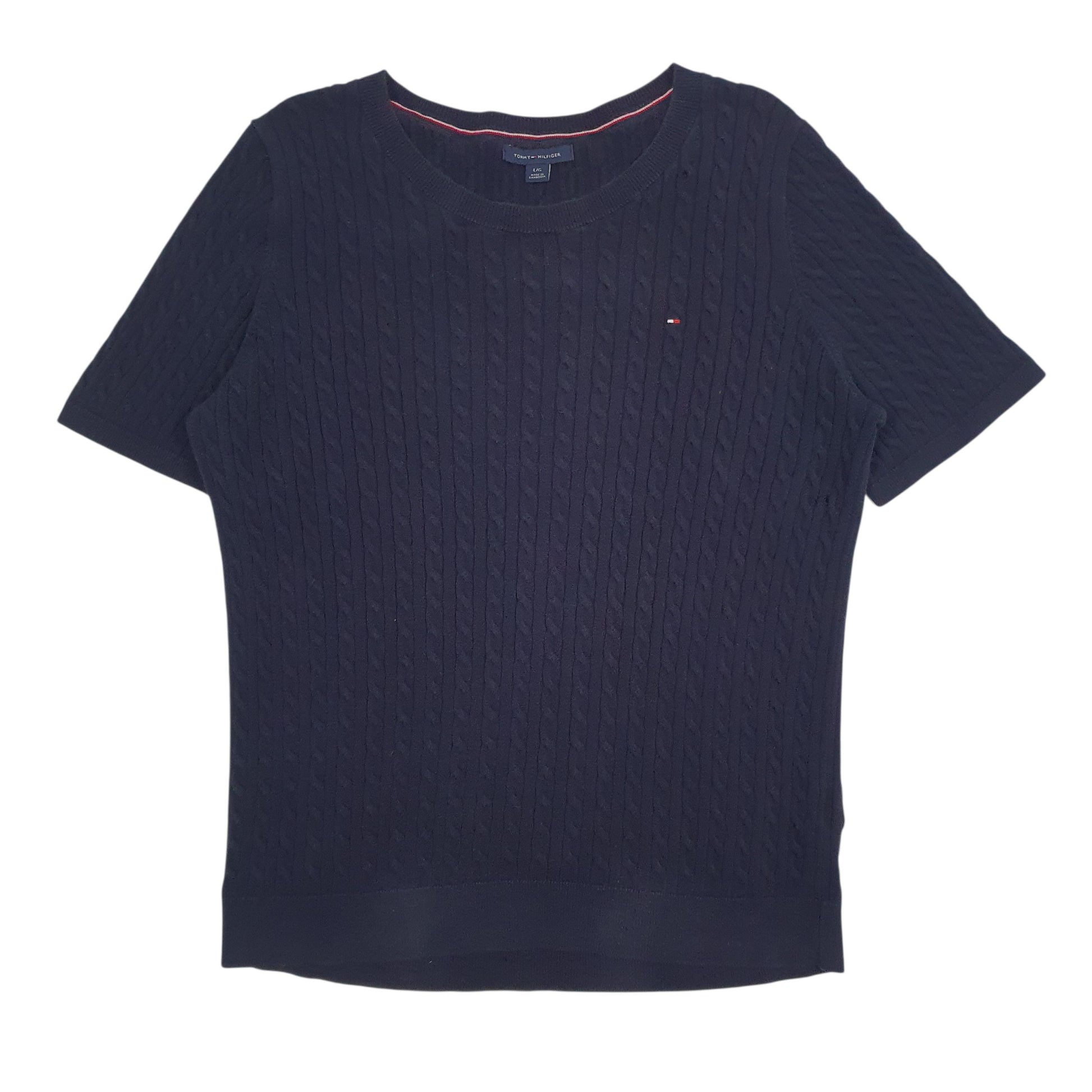 Womens Navy Tommy Hilfiger Cable Knit Crewneck Jumper