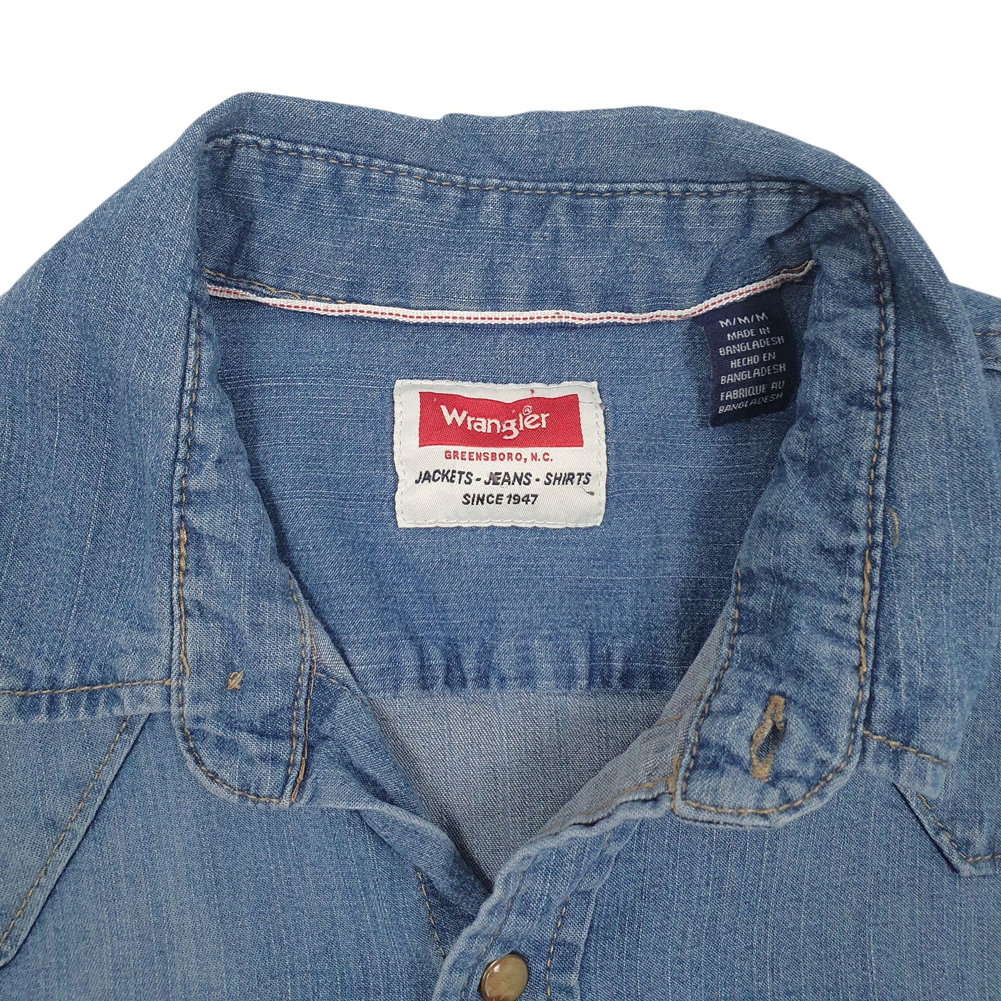 Mens Blue Wrangler Denim Pearl Snap Hoodie Shirt