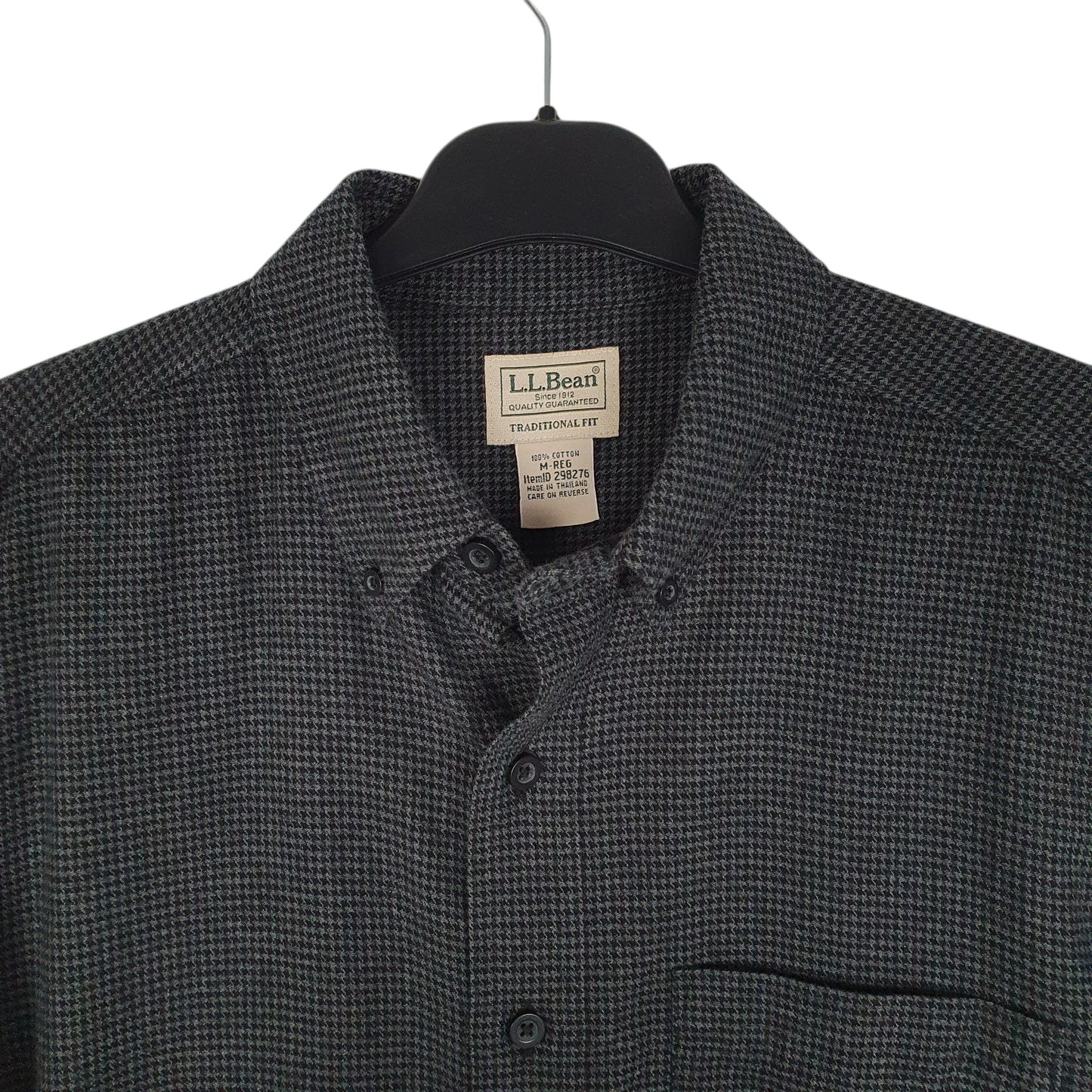 Mens Grey L.L.Bean Thick Flannel Houndstooth  Shirt