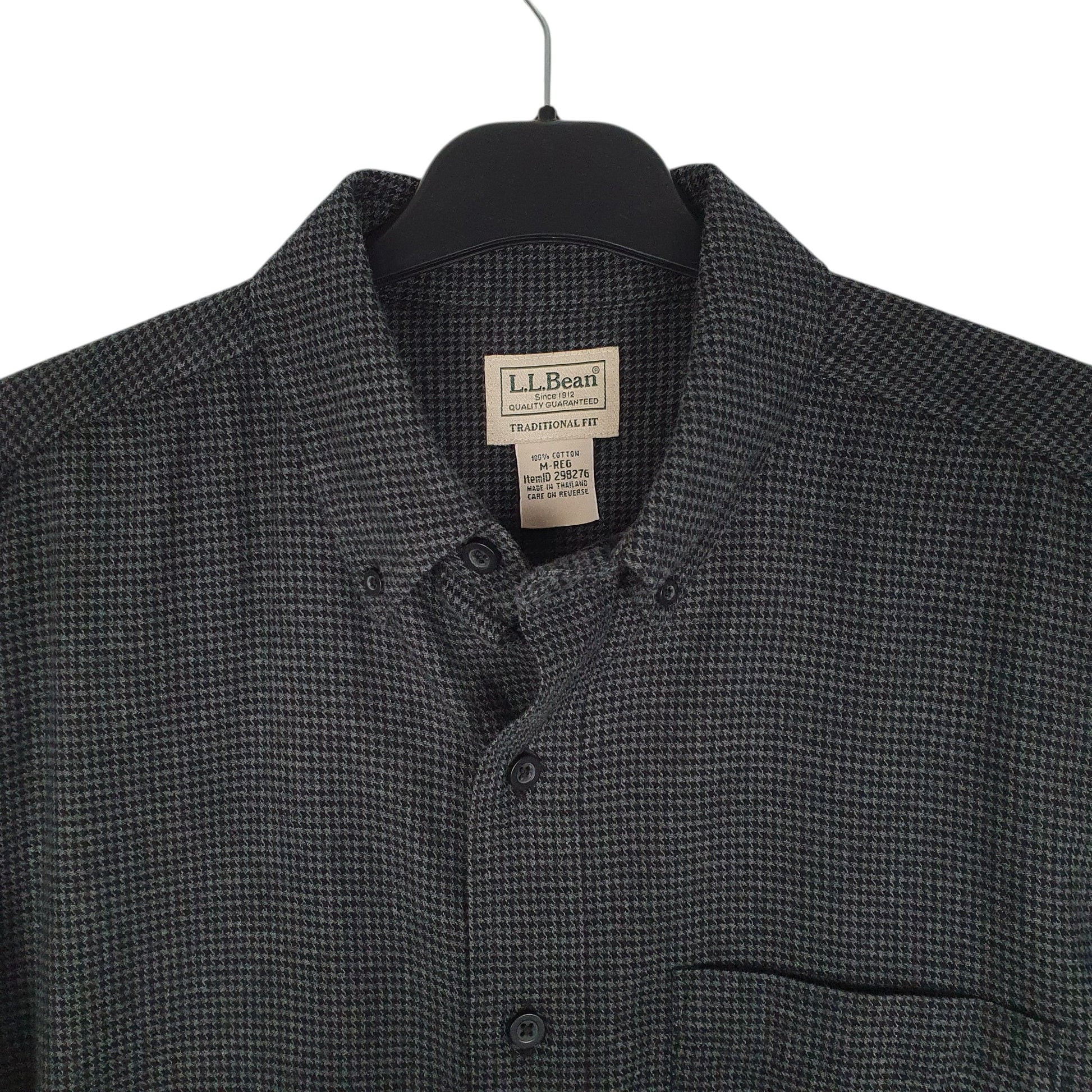 Mens Grey L.L.Bean Thick Flannel Houndstooth  Shirt