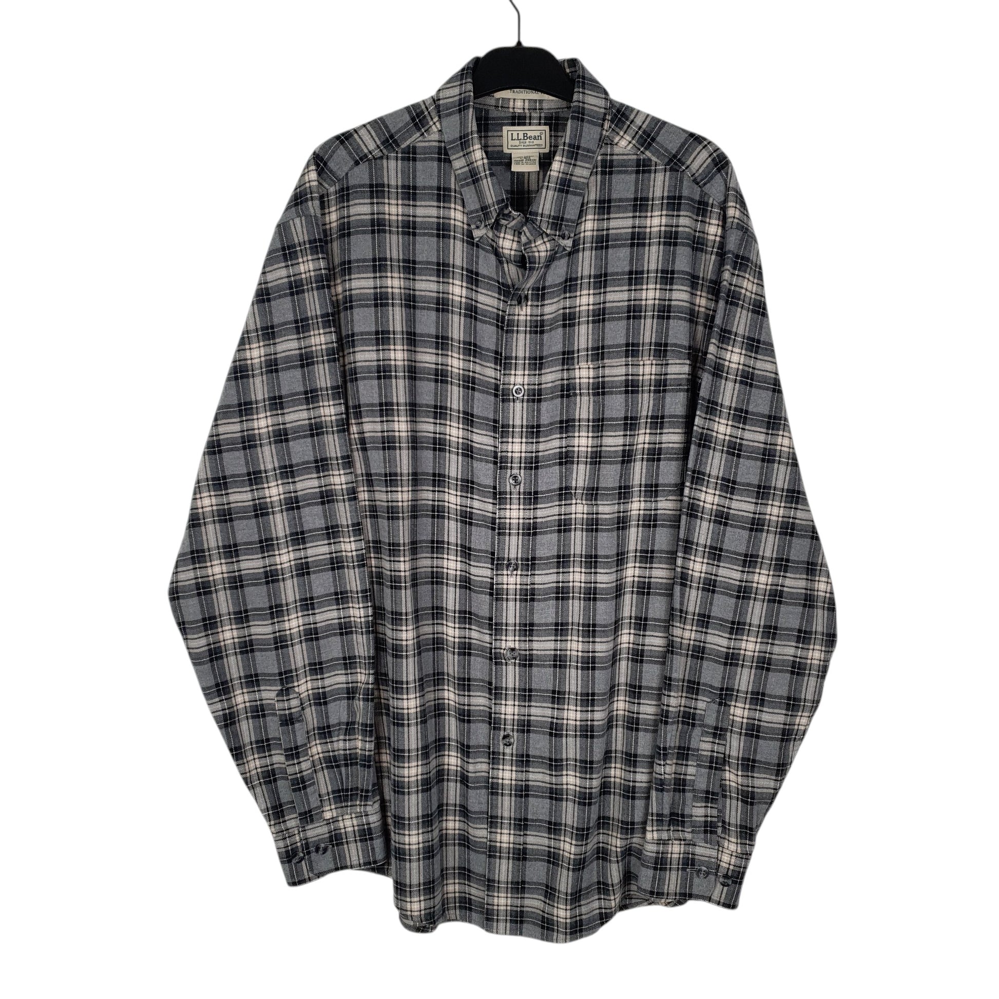 Mens Grey L.L.Bean Thick Flannel Long Sleeve Shirt