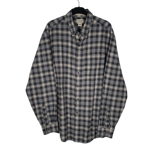 Mens Grey L.L.Bean Thick Flannel Long Sleeve Shirt