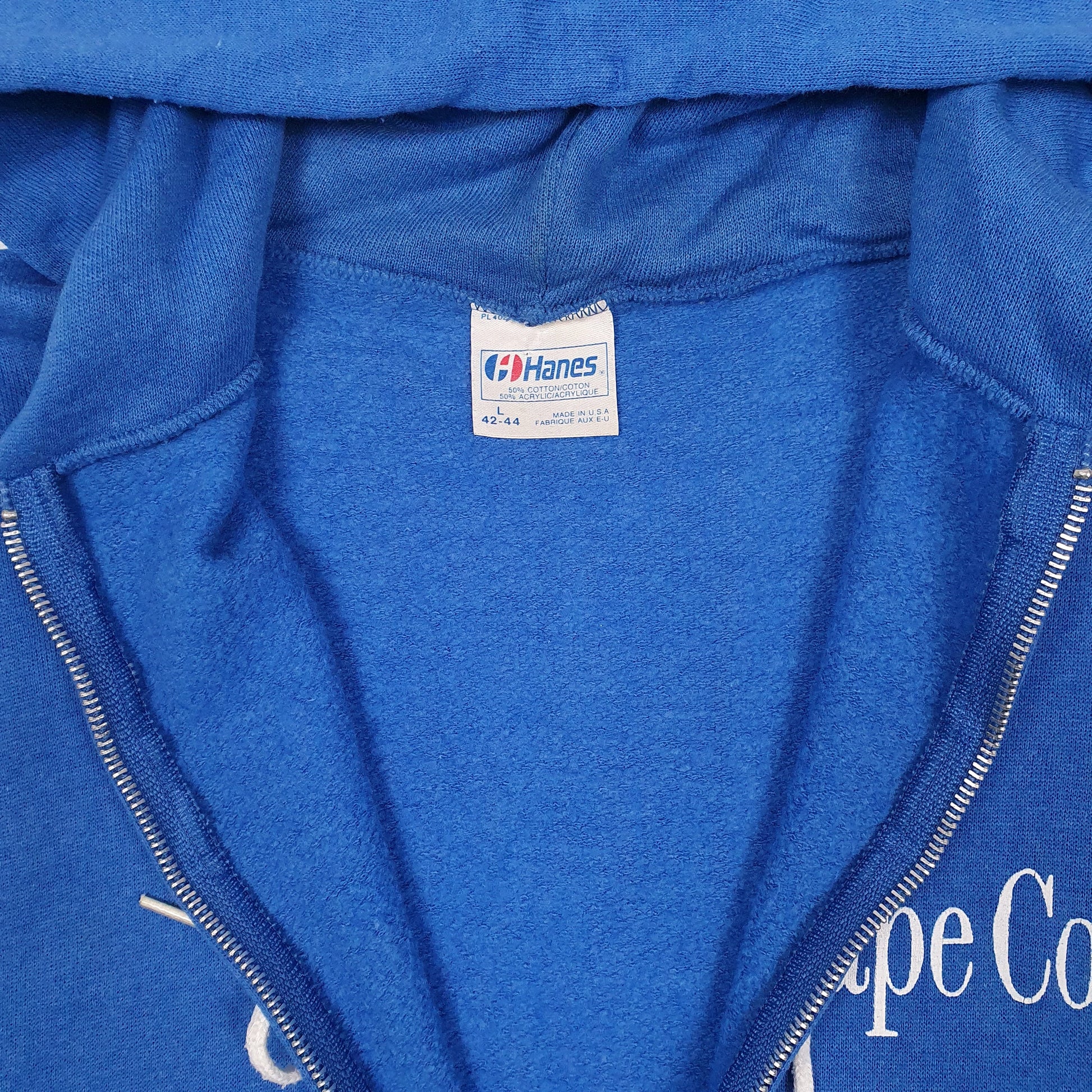 Mens Blue Hanes Vintage 90s Hoodie Cape Cod Full Zip Jumper