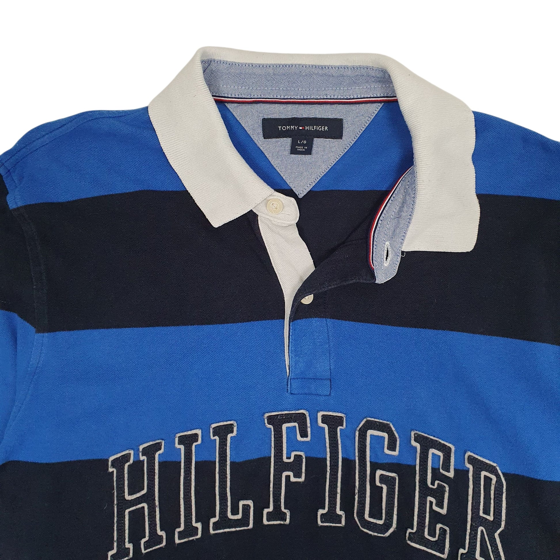 Mens Blue Tommy Hilfiger Rugby Spellout  Polo Shirt