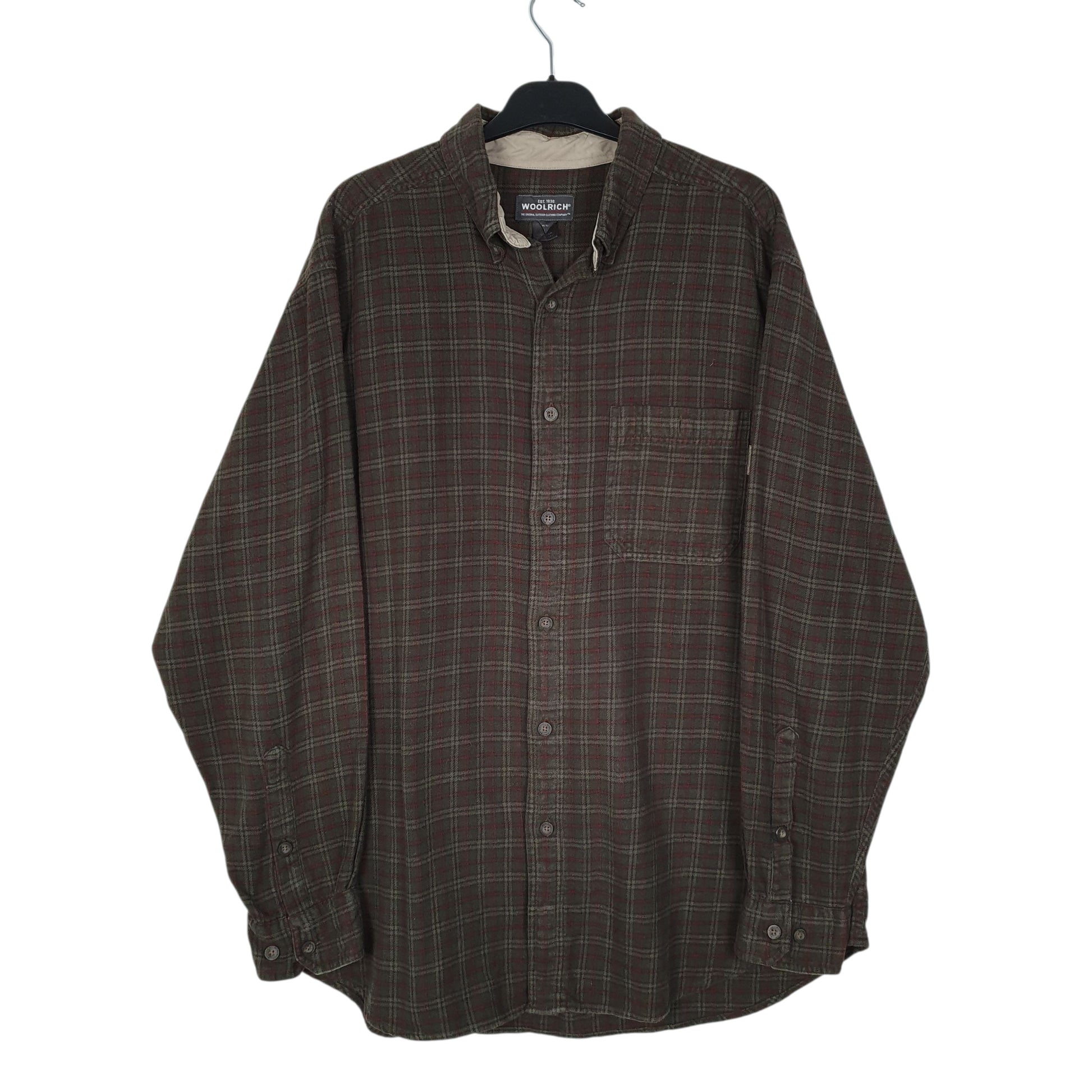 Mens Green Woolrich Thick Flannel Long Sleeve Shirt