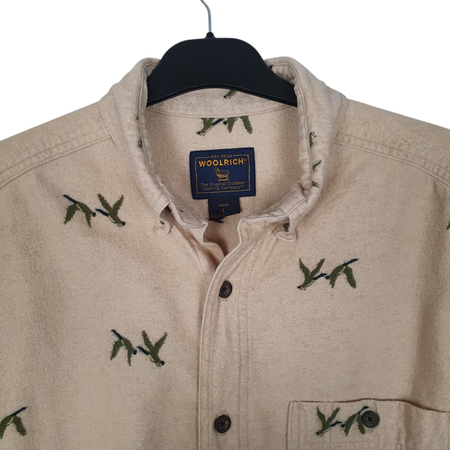Mens Beige Woolrich Wildlife Geese Thick Chamois  Shirt