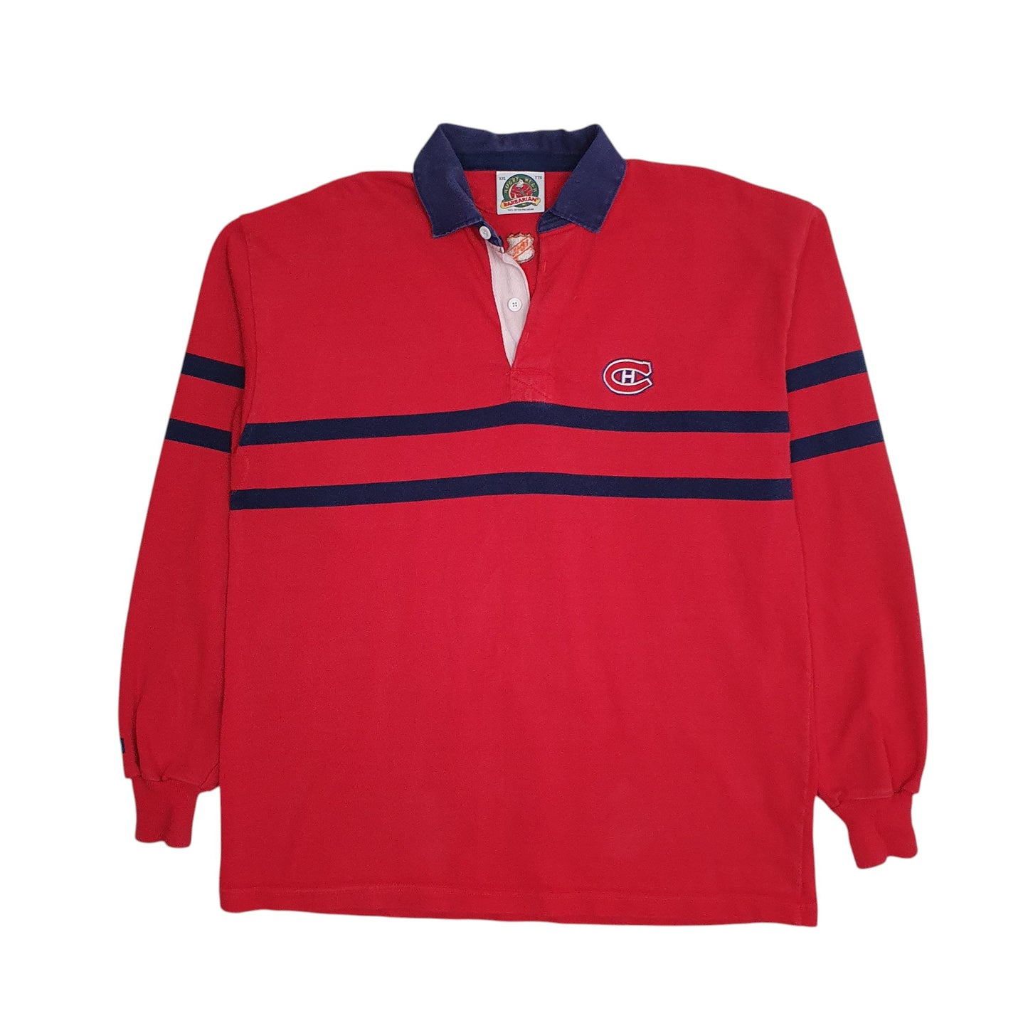 Mens Red Barbarian Rugby Montreal Canadiens NHL Hockey Long Sleeve Polo Shirt