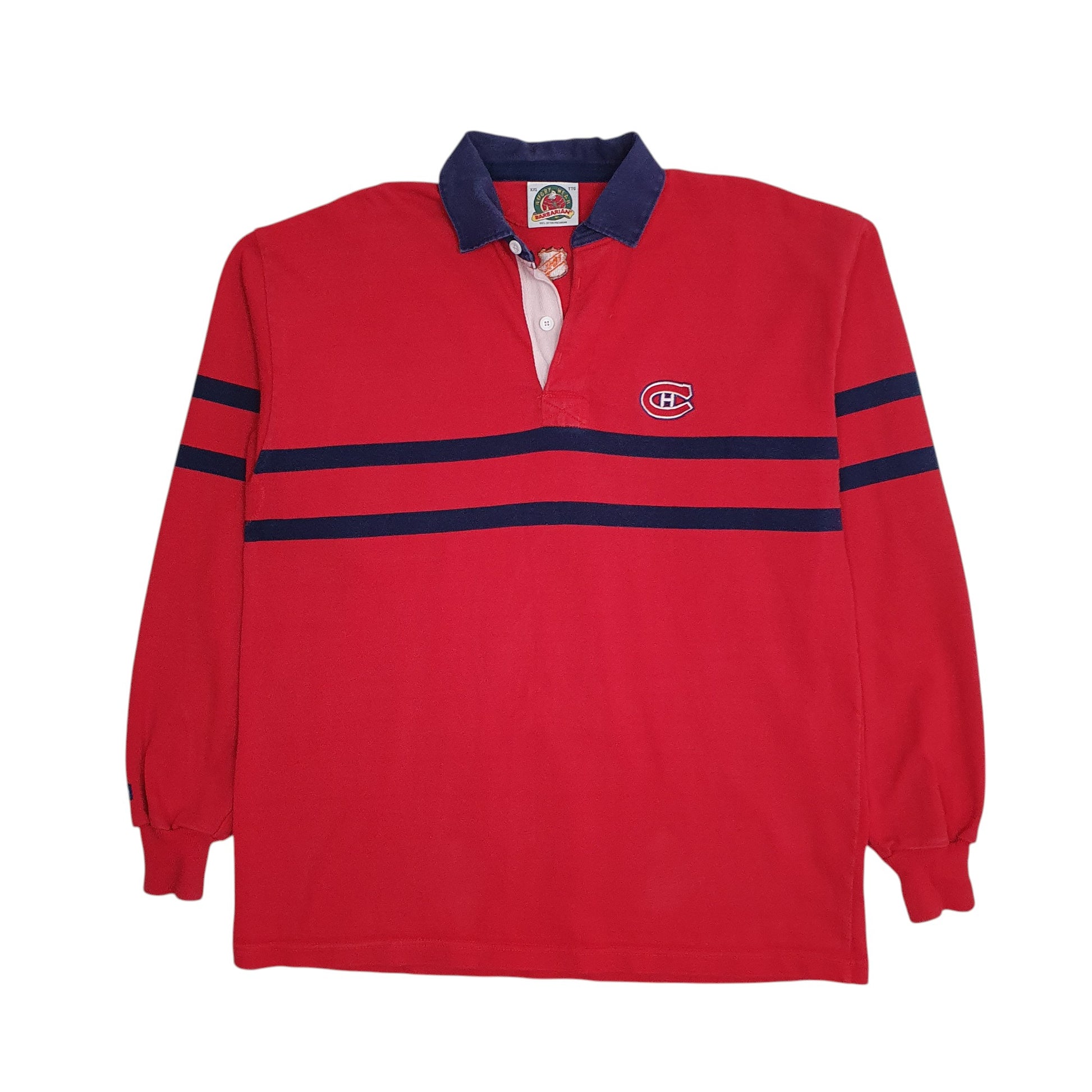 Mens Red Barbarian Rugby Montreal Canadiens NHL Hockey Long Sleeve Polo Shirt