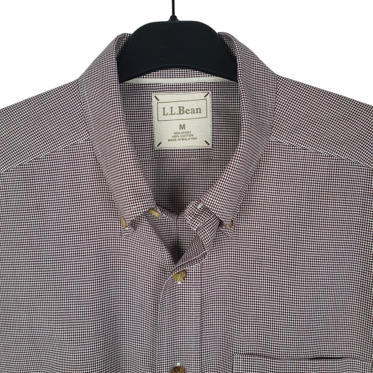 Mens Burgundy L.L.Bean Houndstooth  Shirt