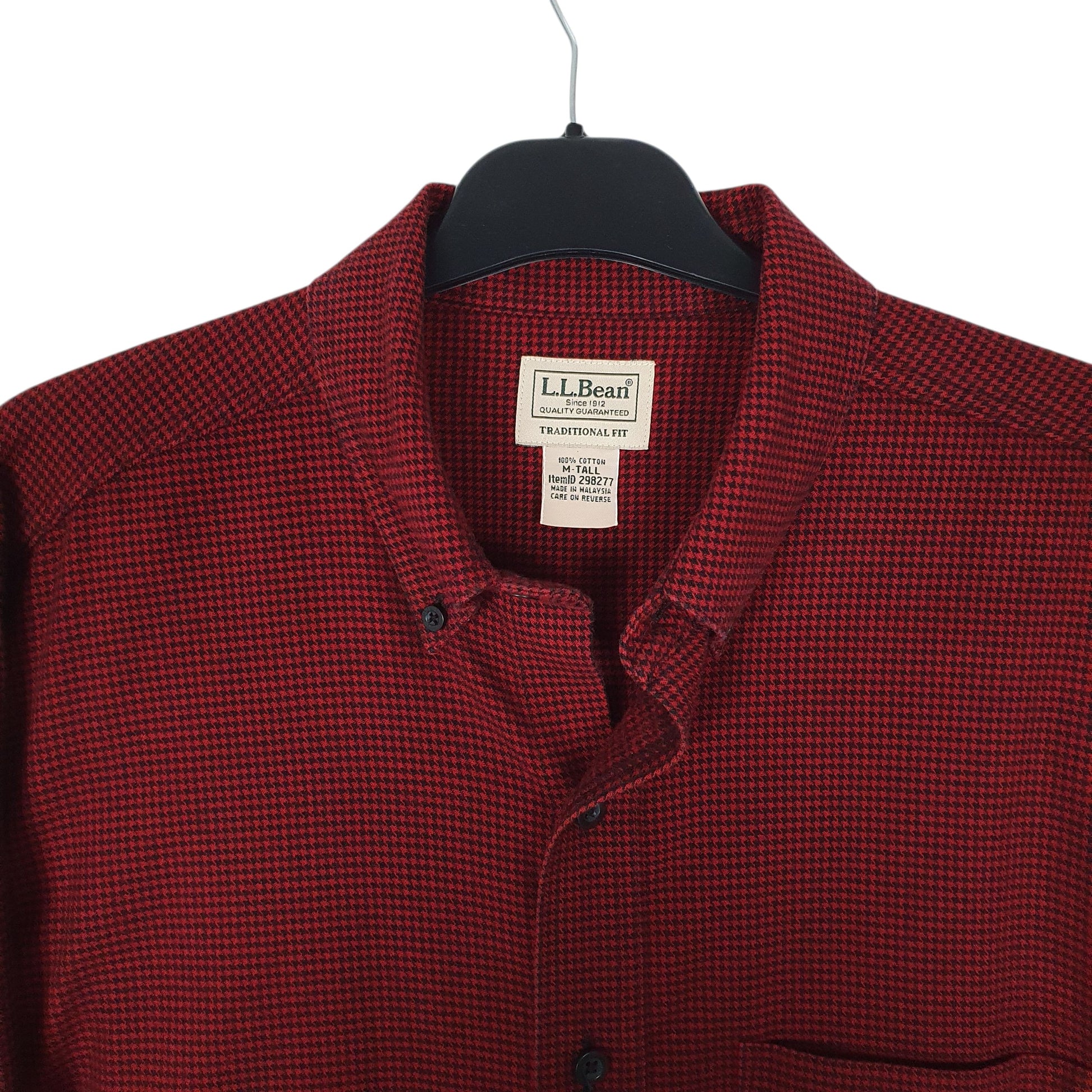 Mens Red L.L.Bean Thick Houndstooth Tall  Shirt