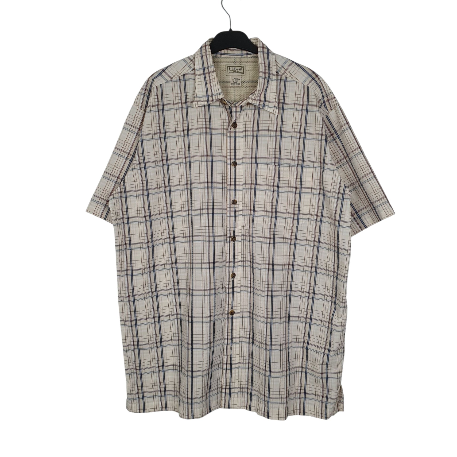 Mens Cream L.L.Bean Hiking Walking Short Sleeve Shirt