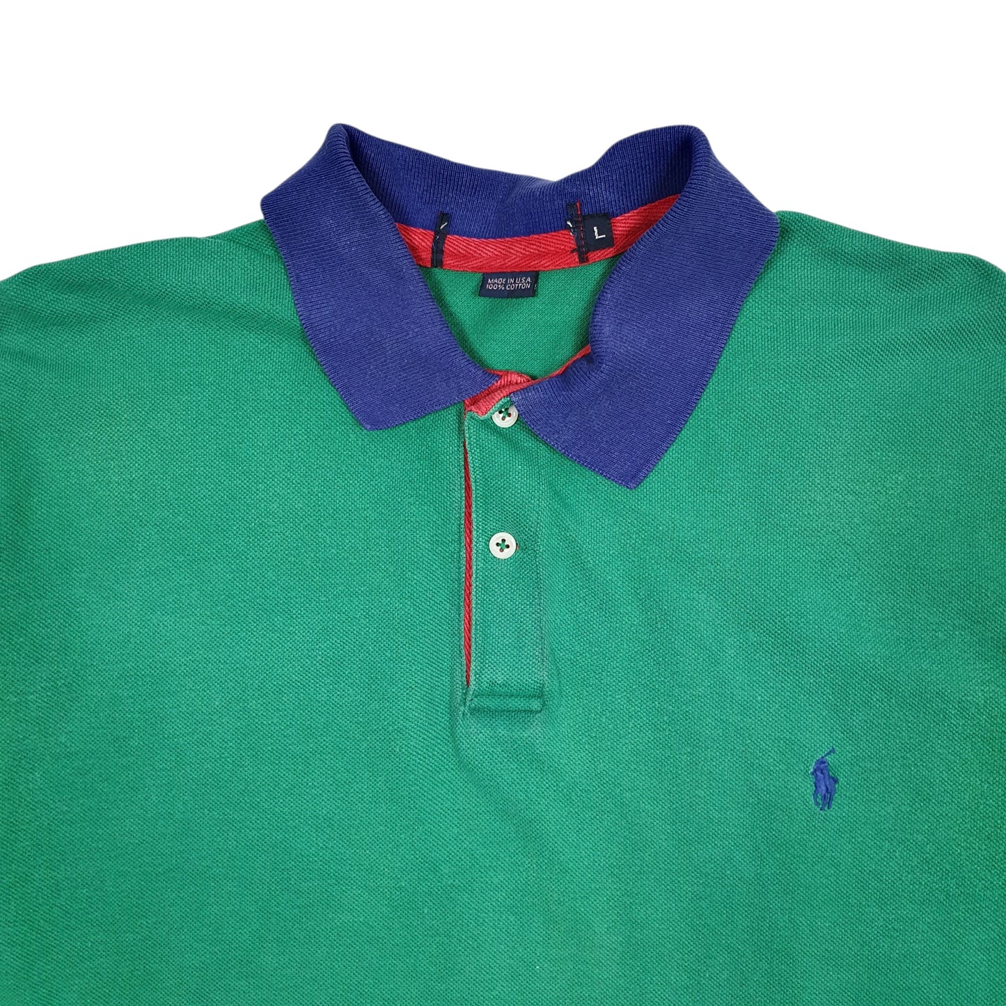 Mens Green Polo Ralph Lauren Vintage 90s Made In USA  Polo Shirt