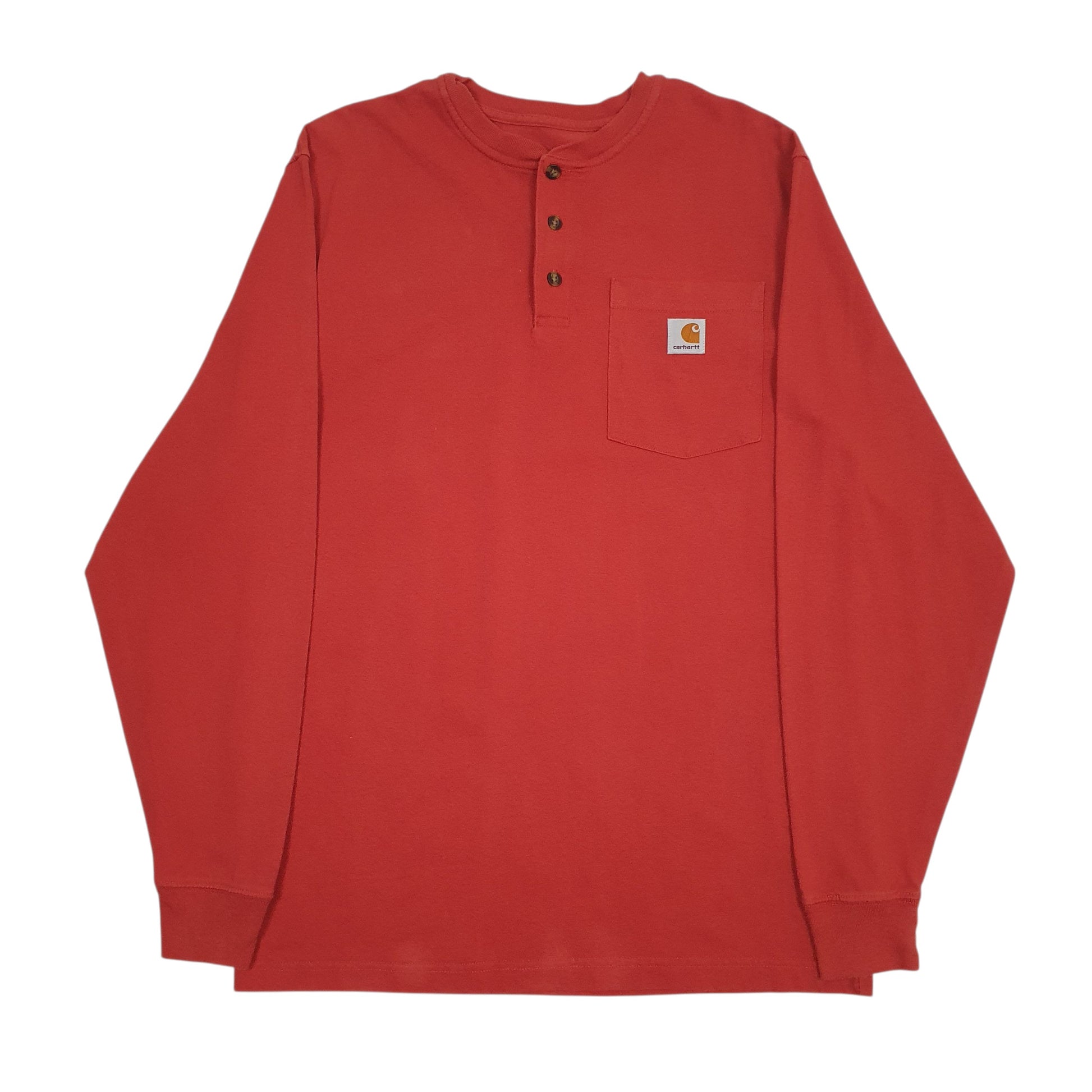 Mens Red Carhartt Henley Long Sleeve T Shirt