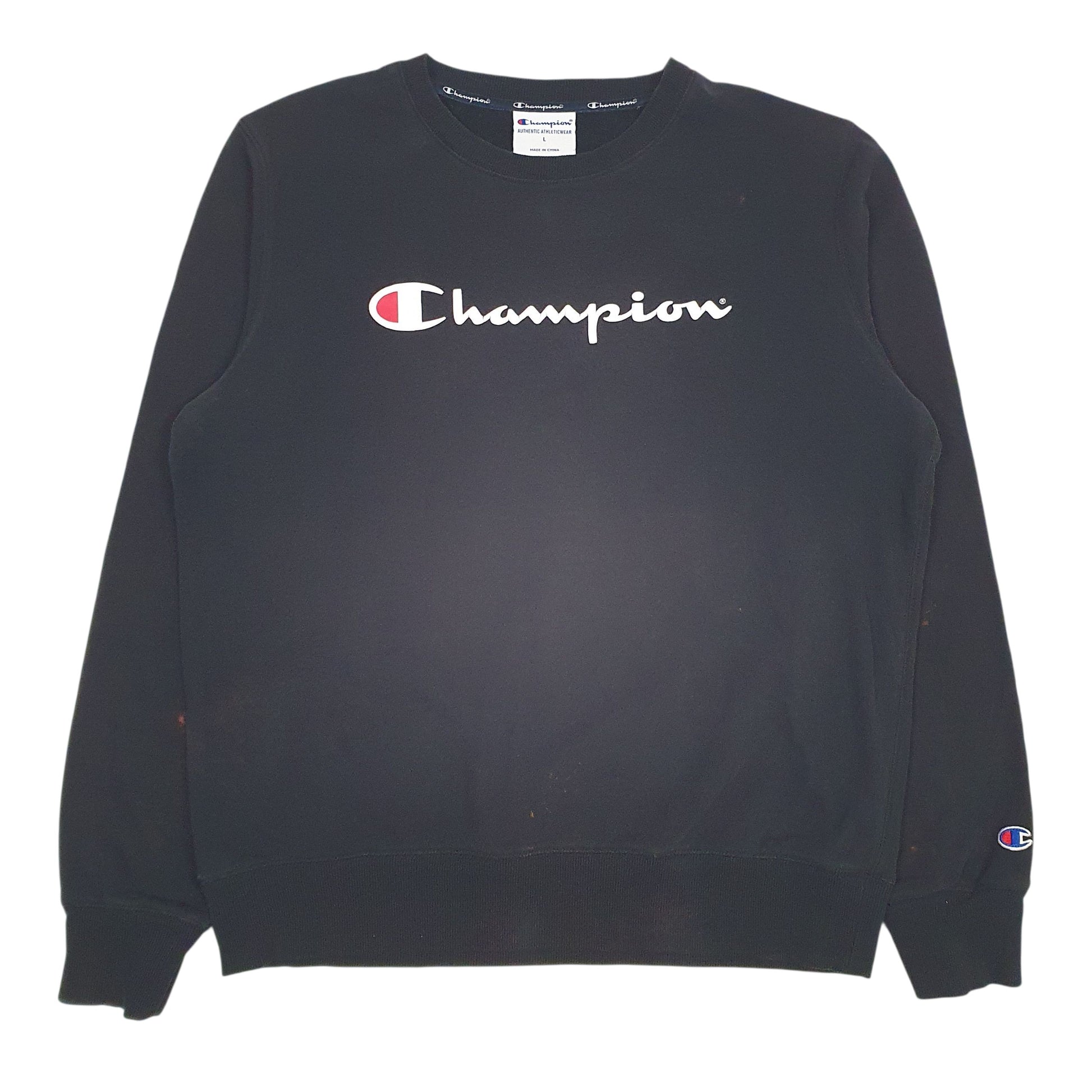 Mens Black Champion Spellout Crewneck Jumper