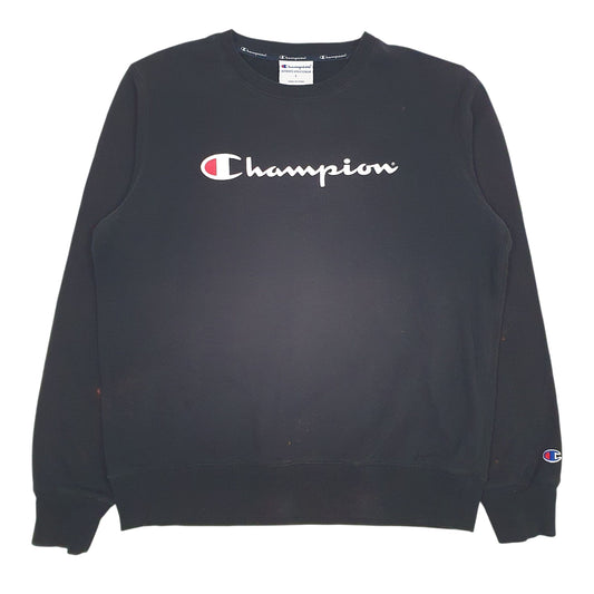 Mens Black Champion Spellout Crewneck Jumper
