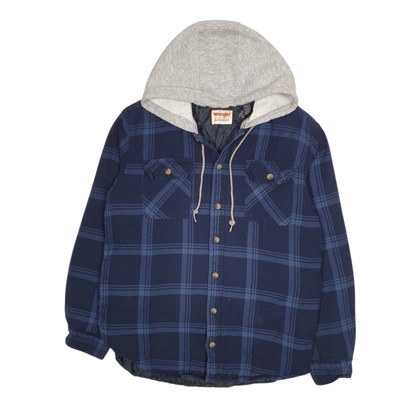 Mens Navy Wrangler Plaid Overshirt Hoodie  Coat