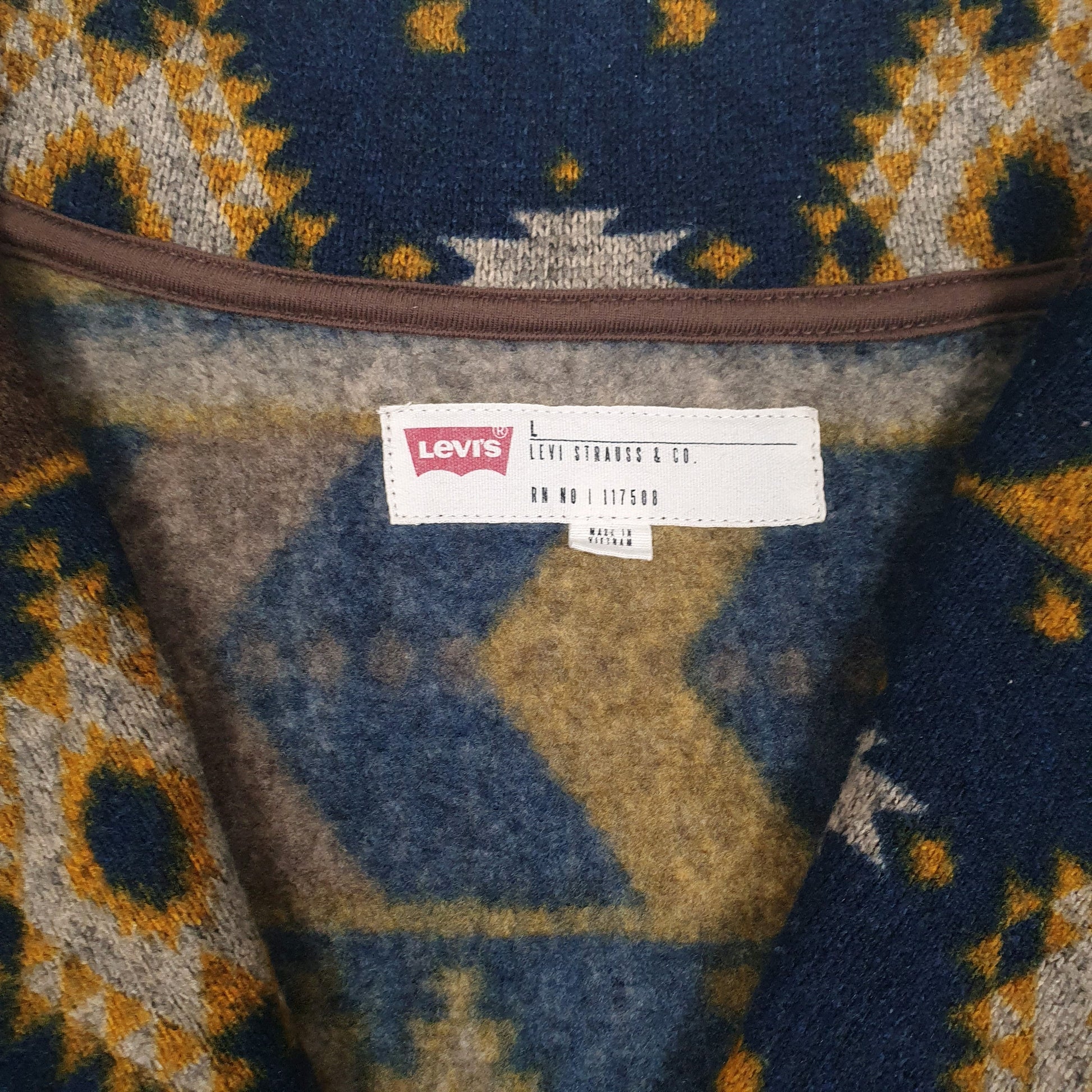 Mens Navy Levis Aztec Cardigan Jumper