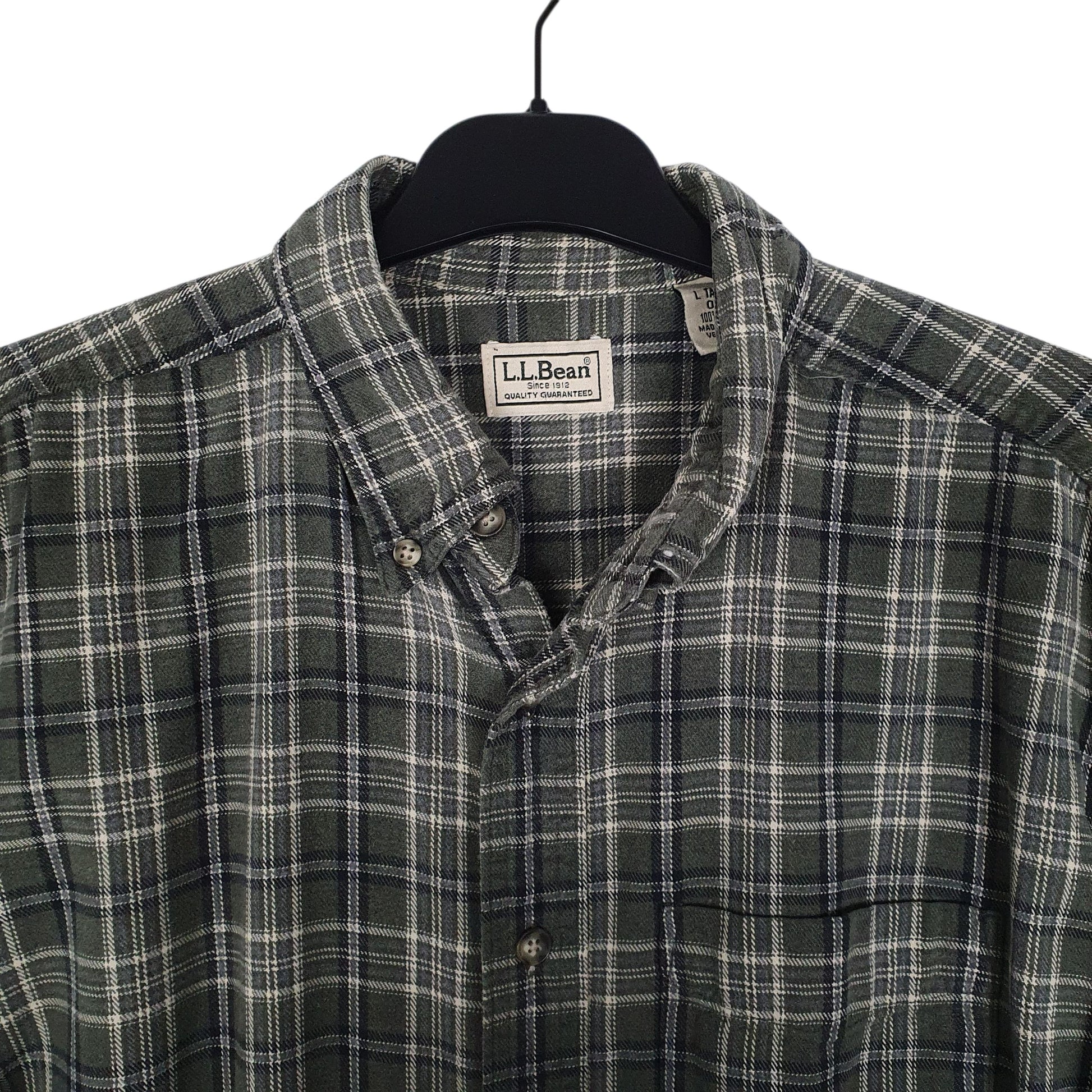 Mens Green L.L.Bean Thick Plaid Canvas  Shirt