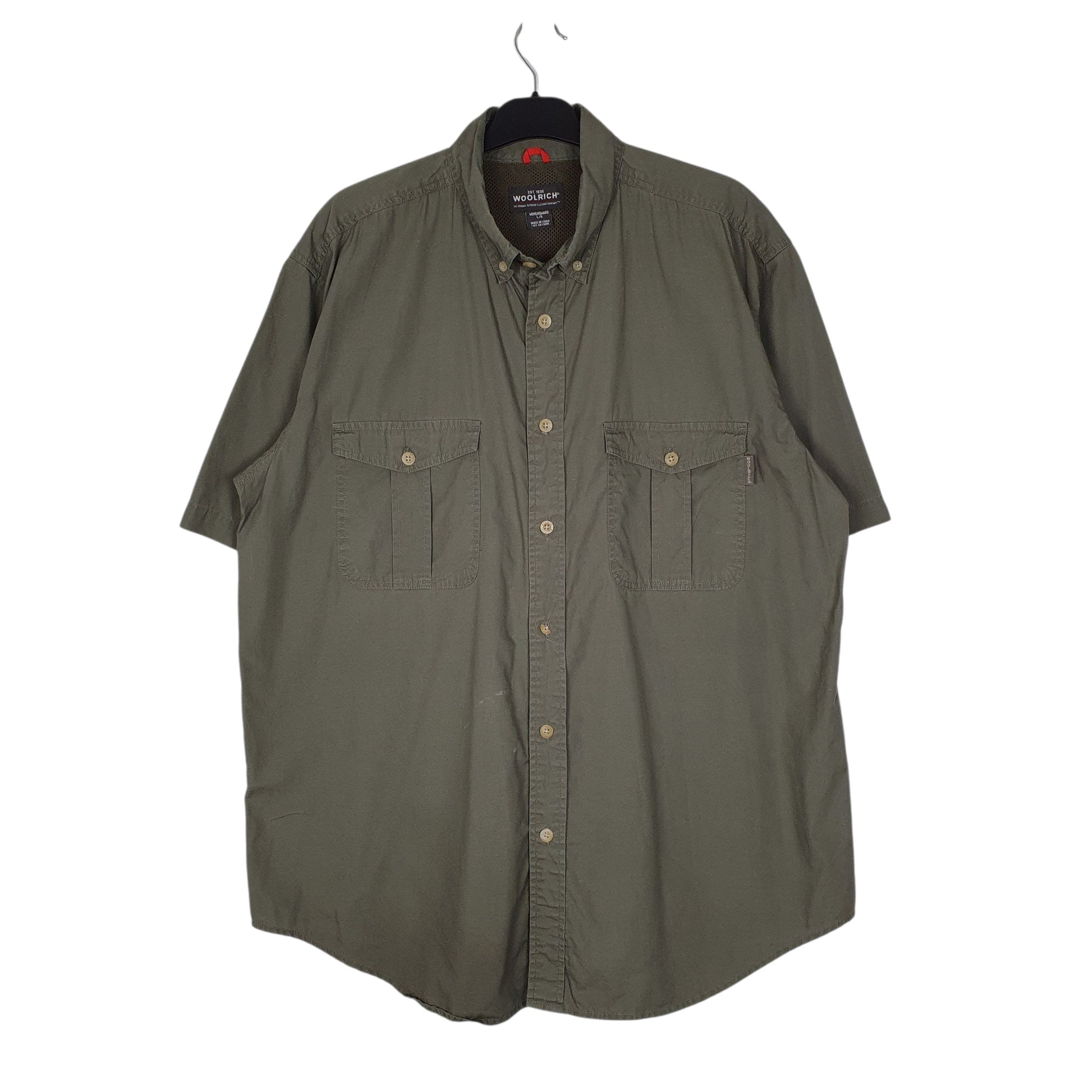 Mens Green Woolrich Hiking Walking Short Sleeve Shirt