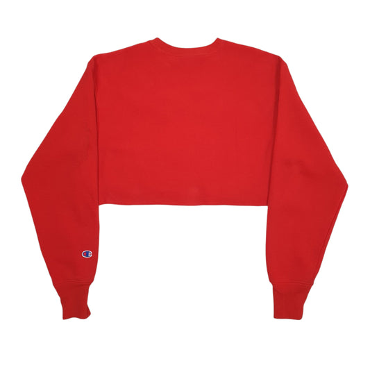 Womens Red Champion Crop Top Reverse Weave Crewneck Jumper