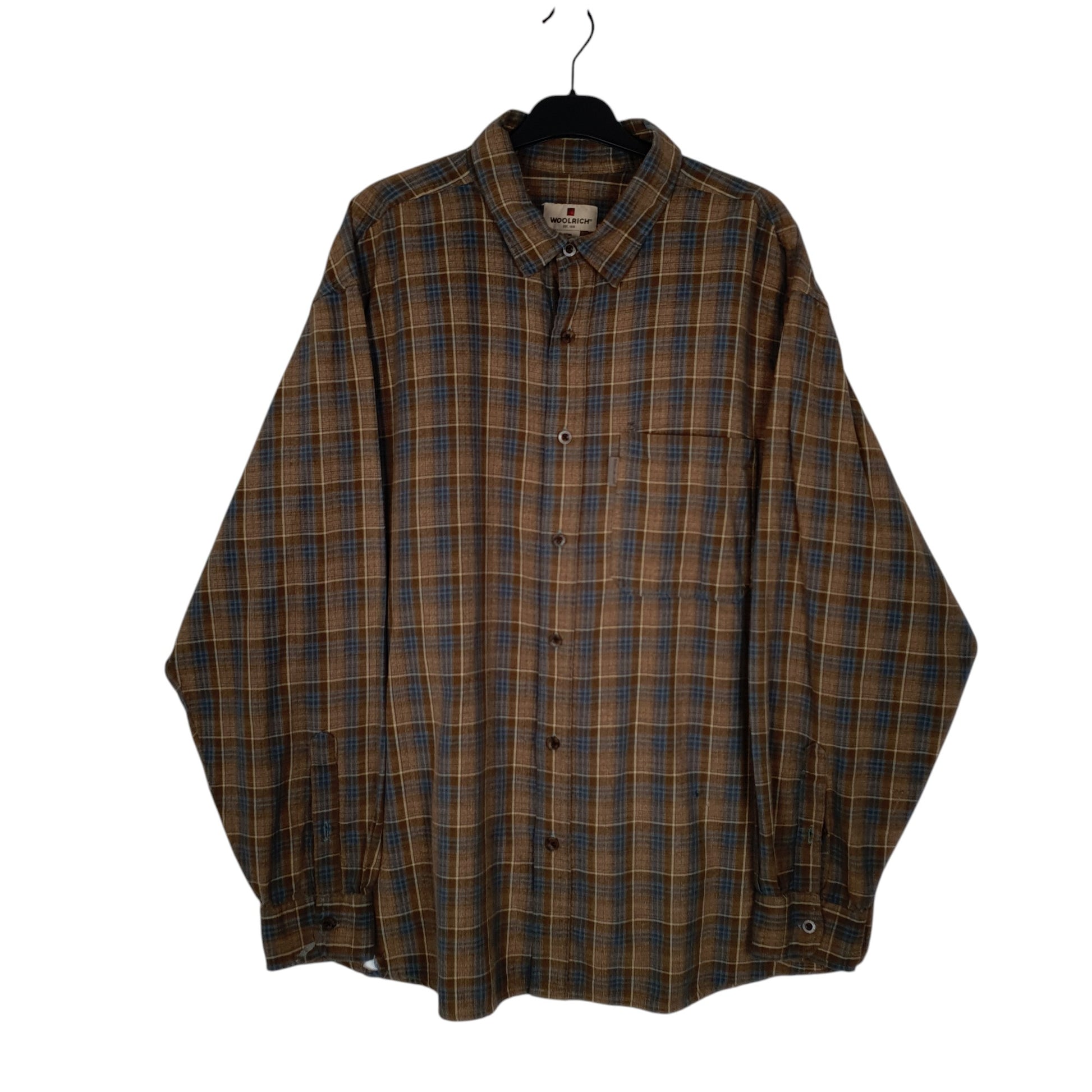 Mens Brown Woolrich Thick Plaid Long Sleeve Shirt