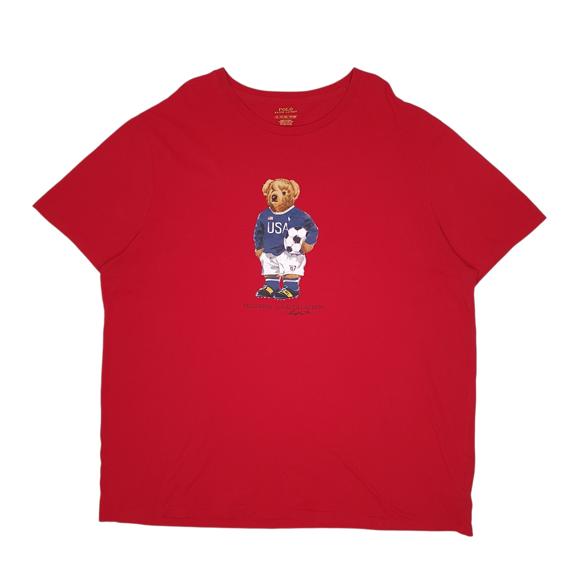 Mens Red Polo Ralph Lauren Polo Bear Football Short Sleeve T Shirt