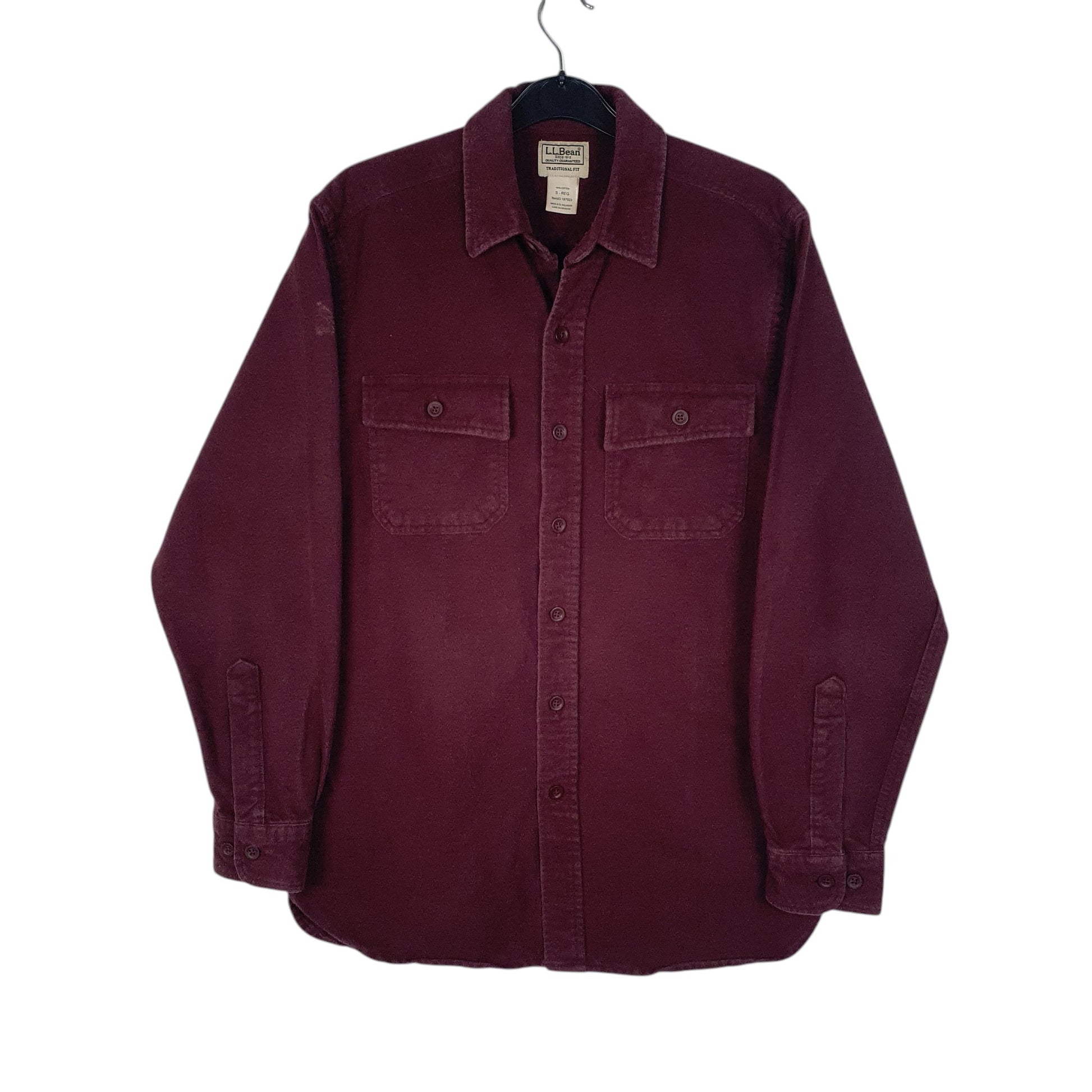 Mens Burgundy L.L.Bean Thick Chamois Long Sleeve Shirt