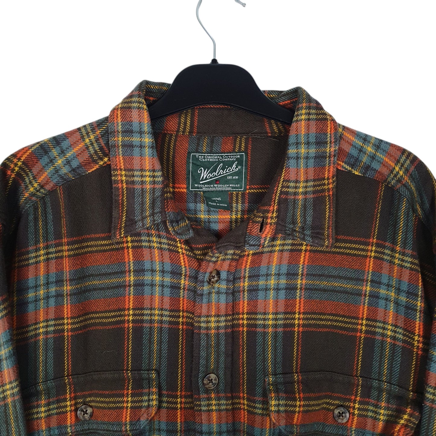 Mens Green Woolrich Thick Flannel Plaid  Shirt