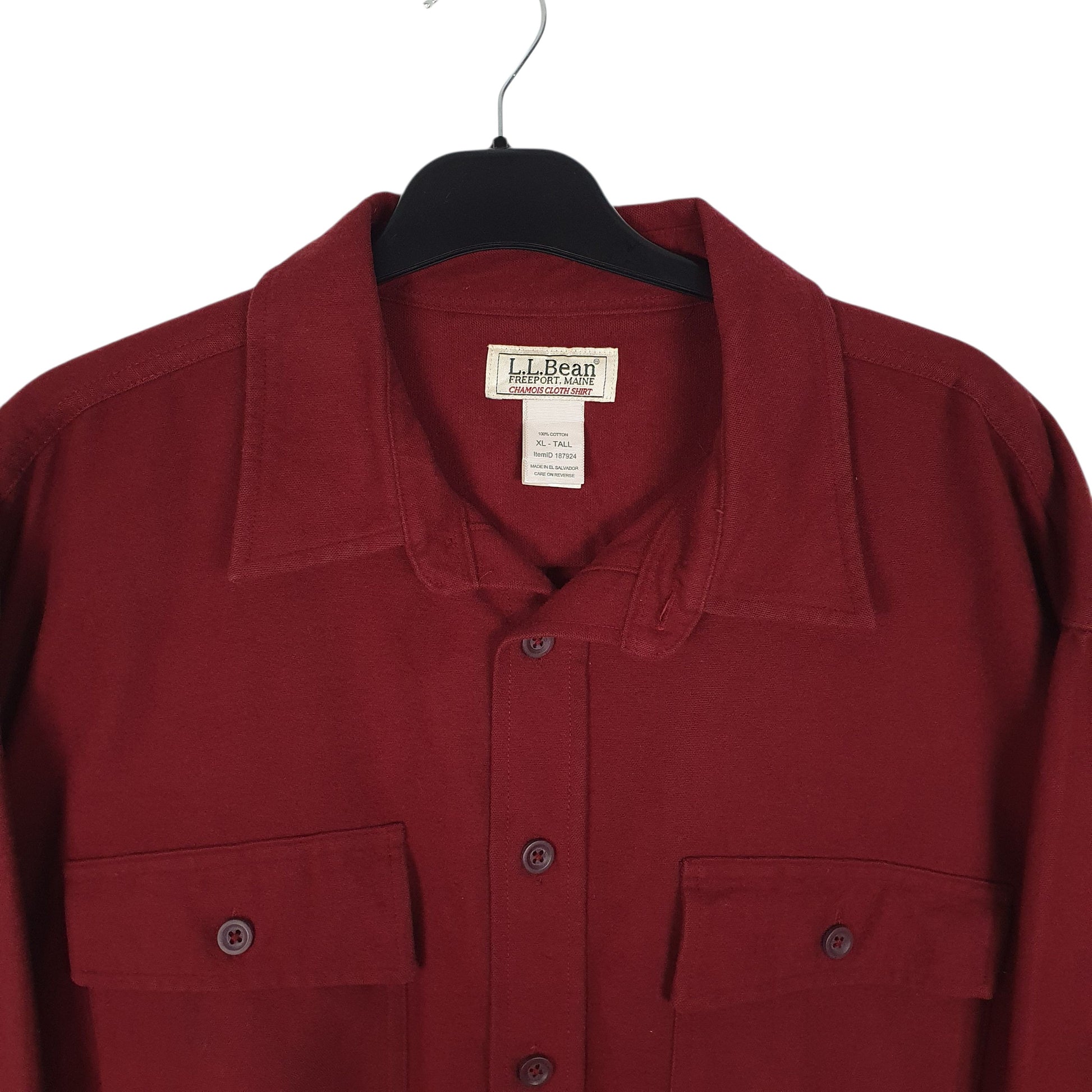 Mens Burgundy L.L.Bean Thick Chamois Tall  Shirt