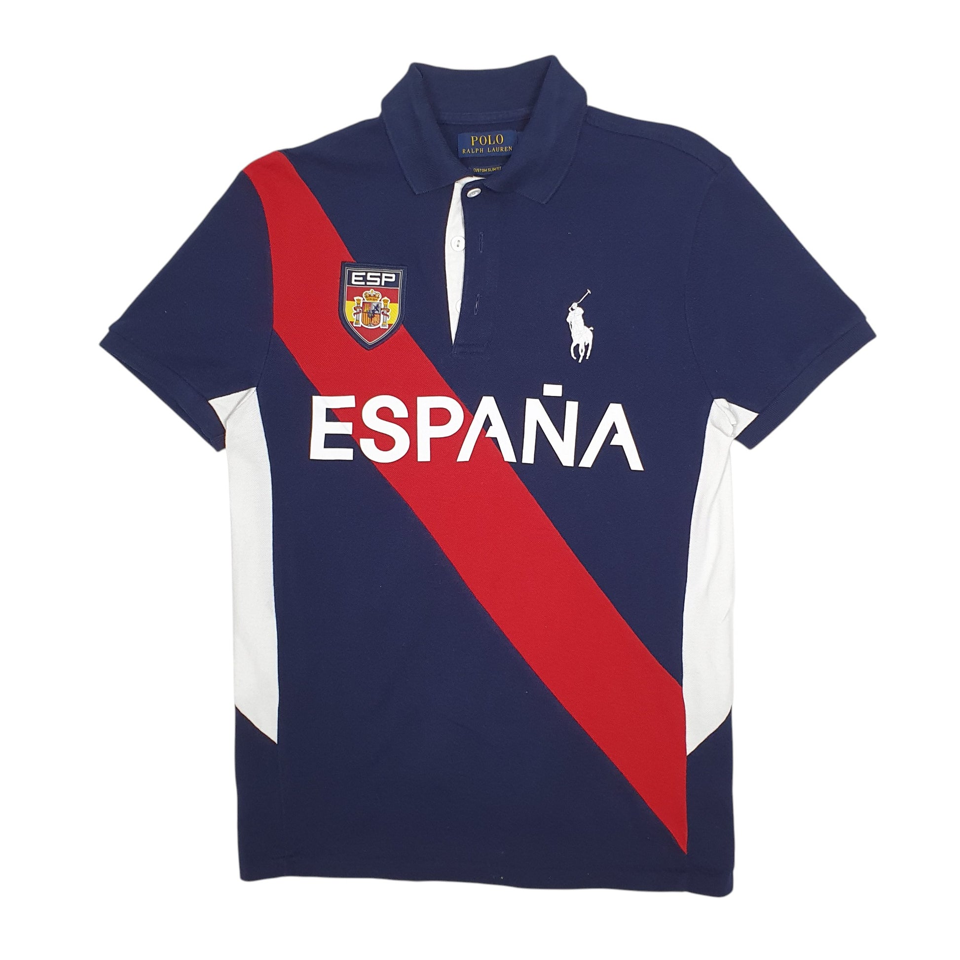 Mens Navy Polo Ralph Lauren Spain Espana Short Sleeve Polo Shirt