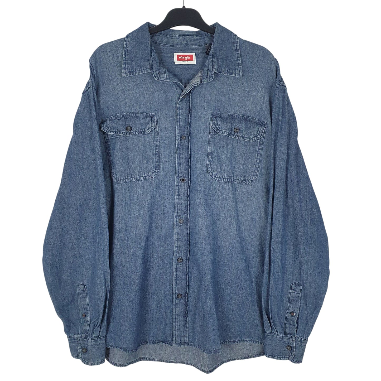 Mens Blue Wrangler Denim Long Sleeve Shirt