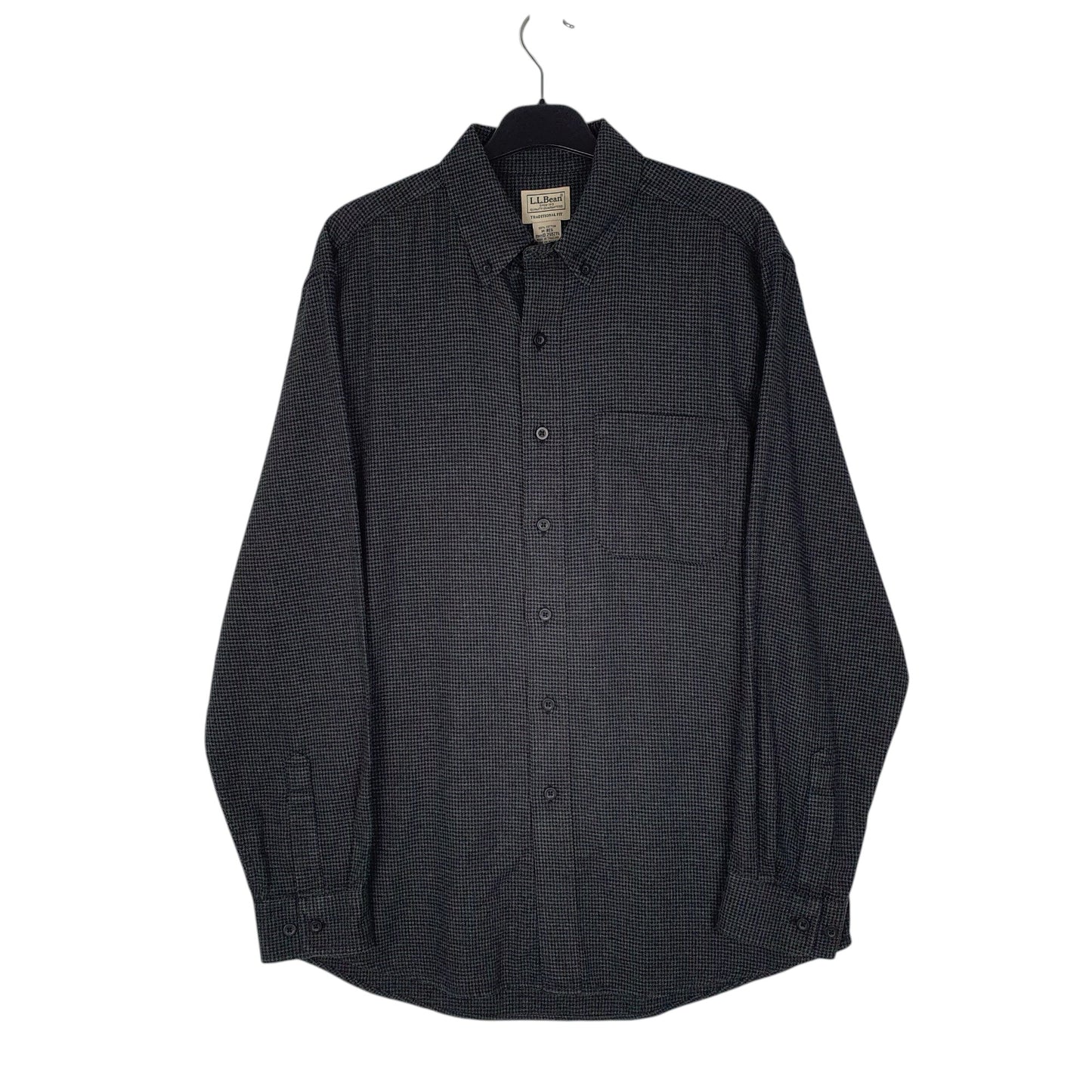 Mens Grey L.L.Bean Thick Flannel Houndstooth Long Sleeve Shirt