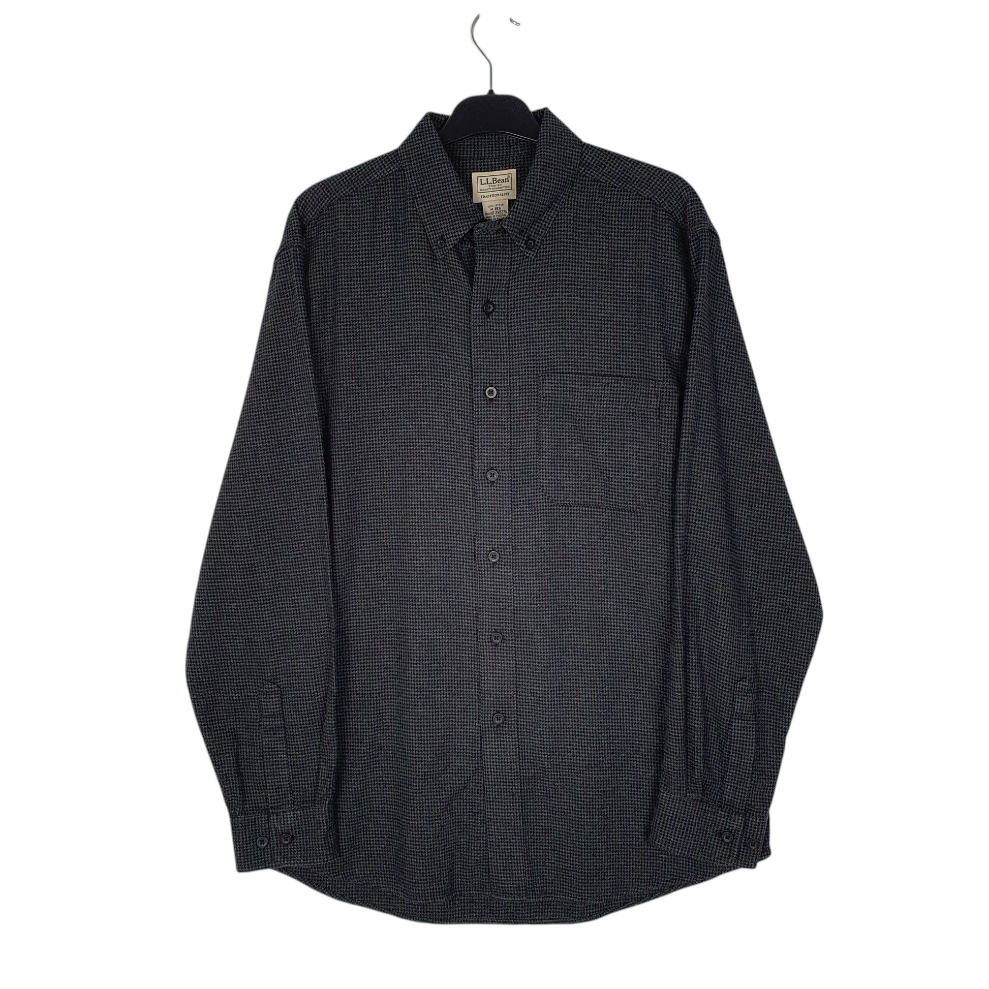 Mens Grey L.L.Bean Thick Flannel Houndstooth Long Sleeve Shirt