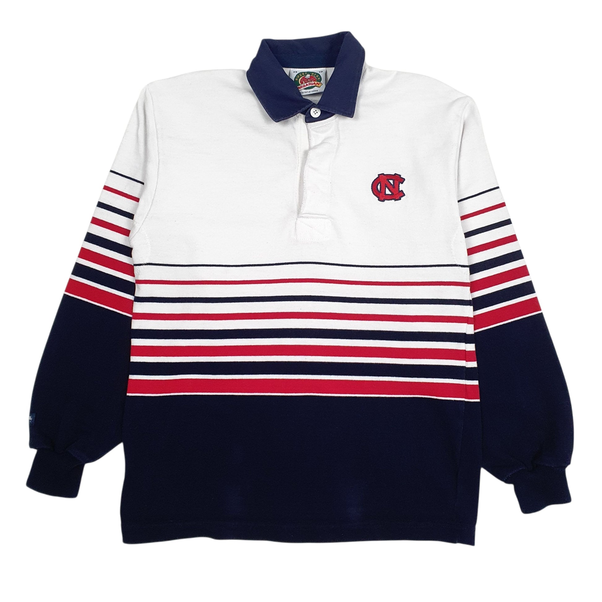 Mens White Barbarian North Carolina Long Sleeve Polo Shirt