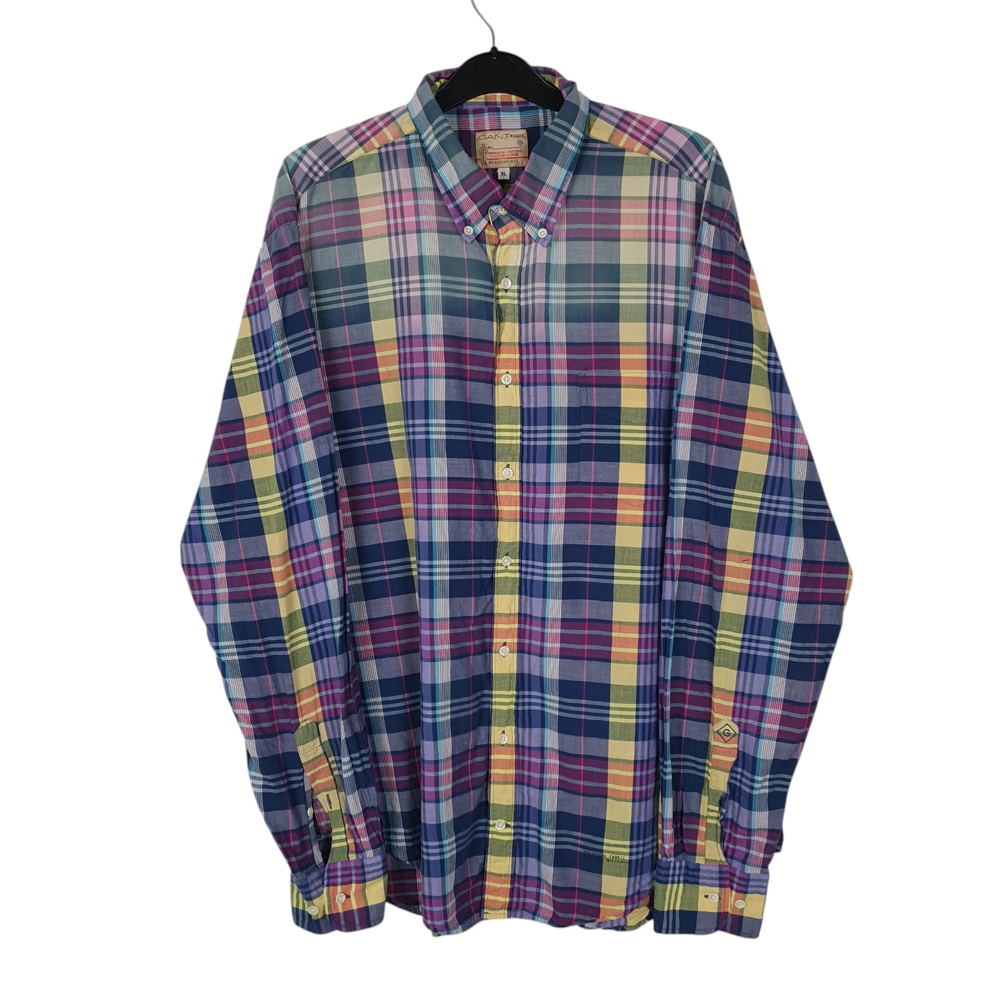 Mens Navy GANT Madras Long Sleeve Shirt