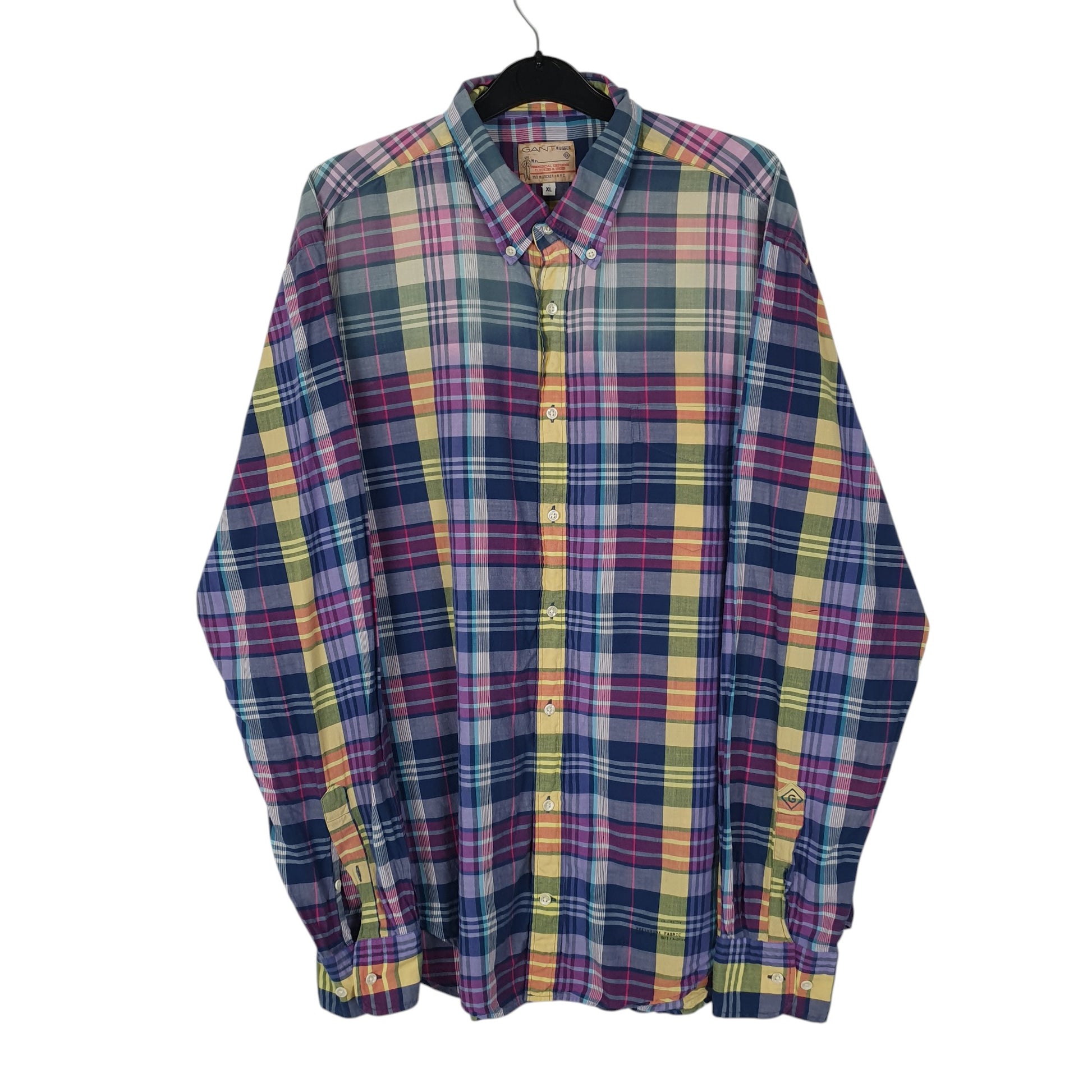 Mens Navy GANT Madras Long Sleeve Shirt